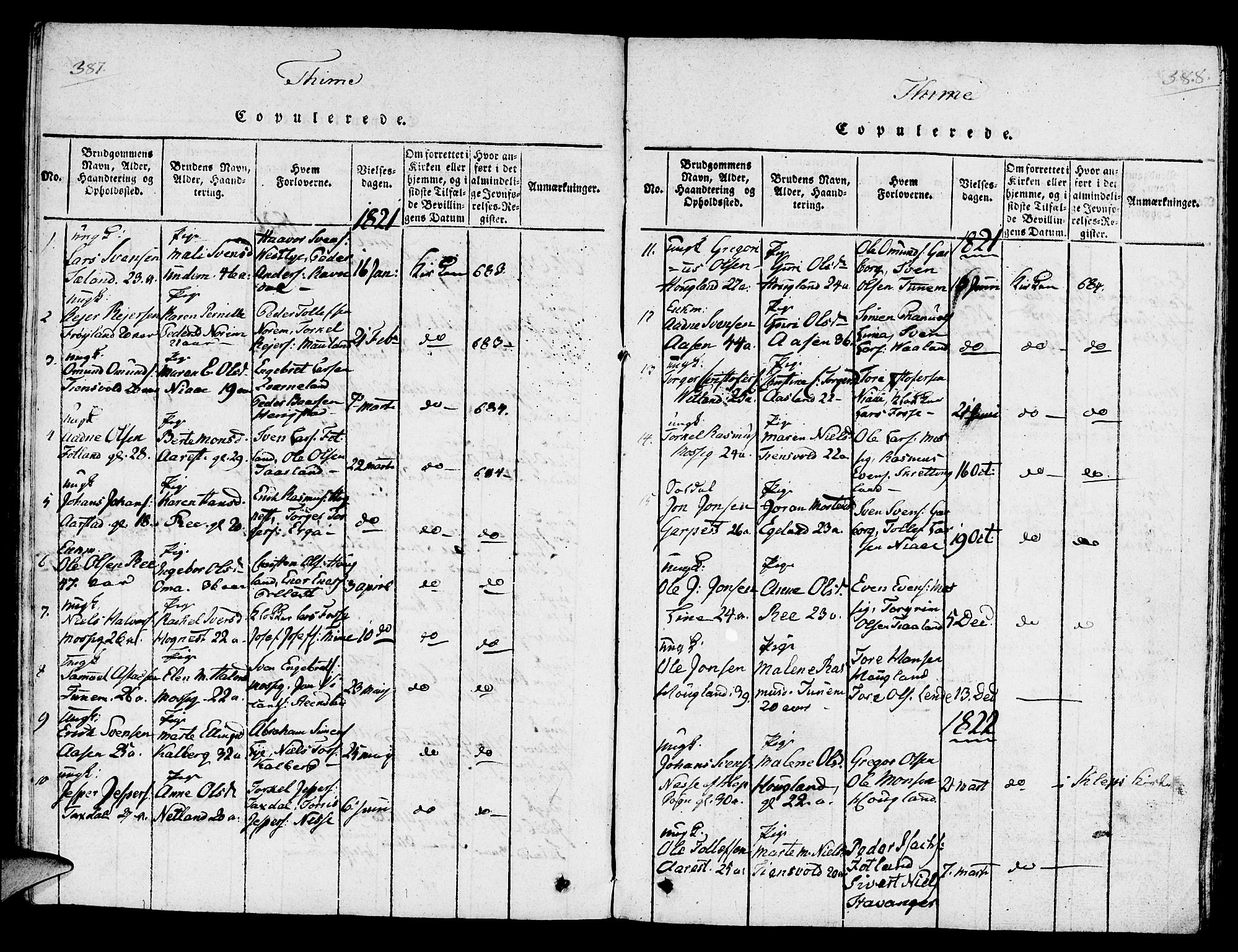 Lye sokneprestkontor, SAST/A-101794/001/30/30BA/L0003: Parish register (official) no. A 3 /1, 1816-1826, p. 387-388