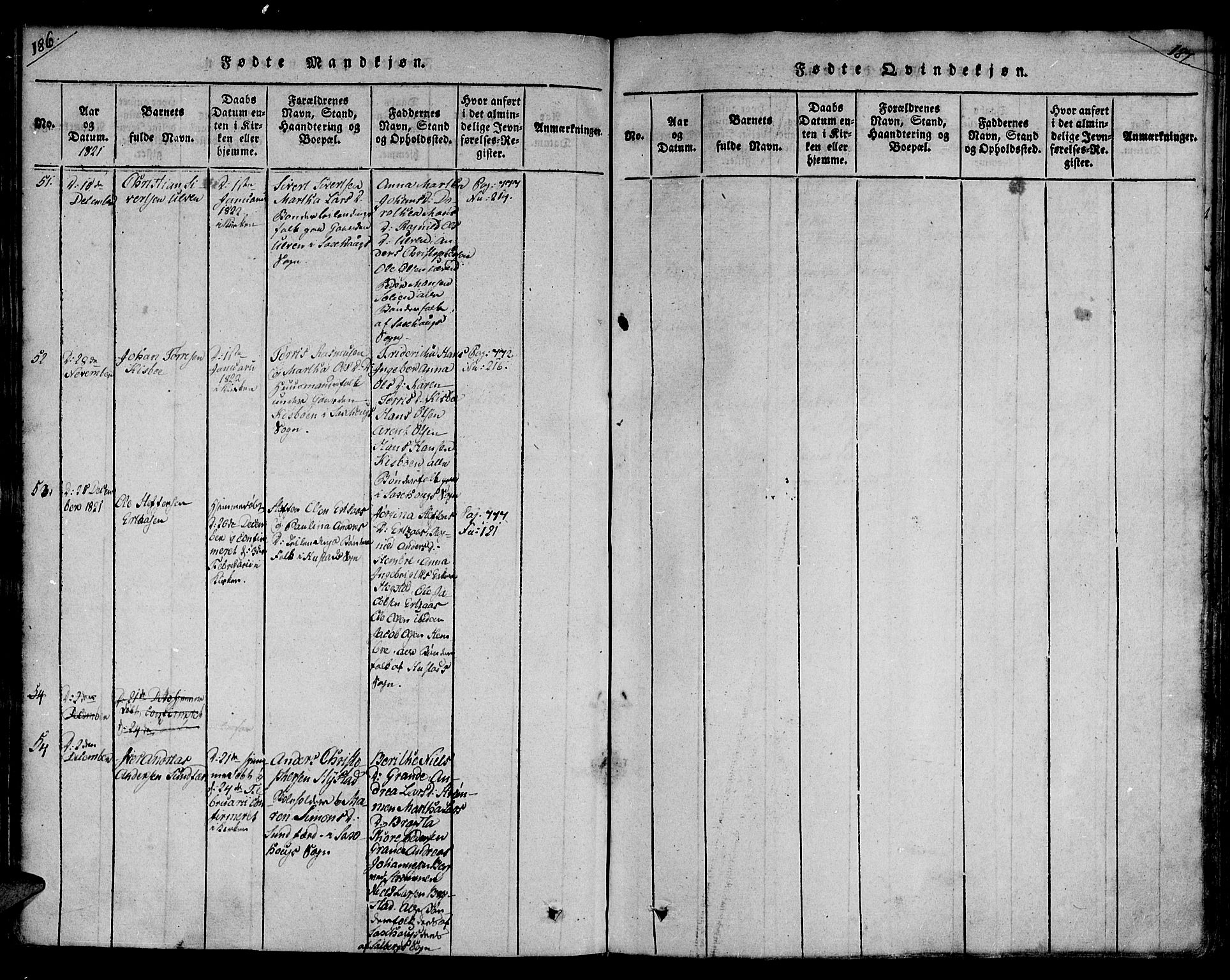 Ministerialprotokoller, klokkerbøker og fødselsregistre - Nord-Trøndelag, SAT/A-1458/730/L0275: Parish register (official) no. 730A04, 1816-1822, p. 186-187