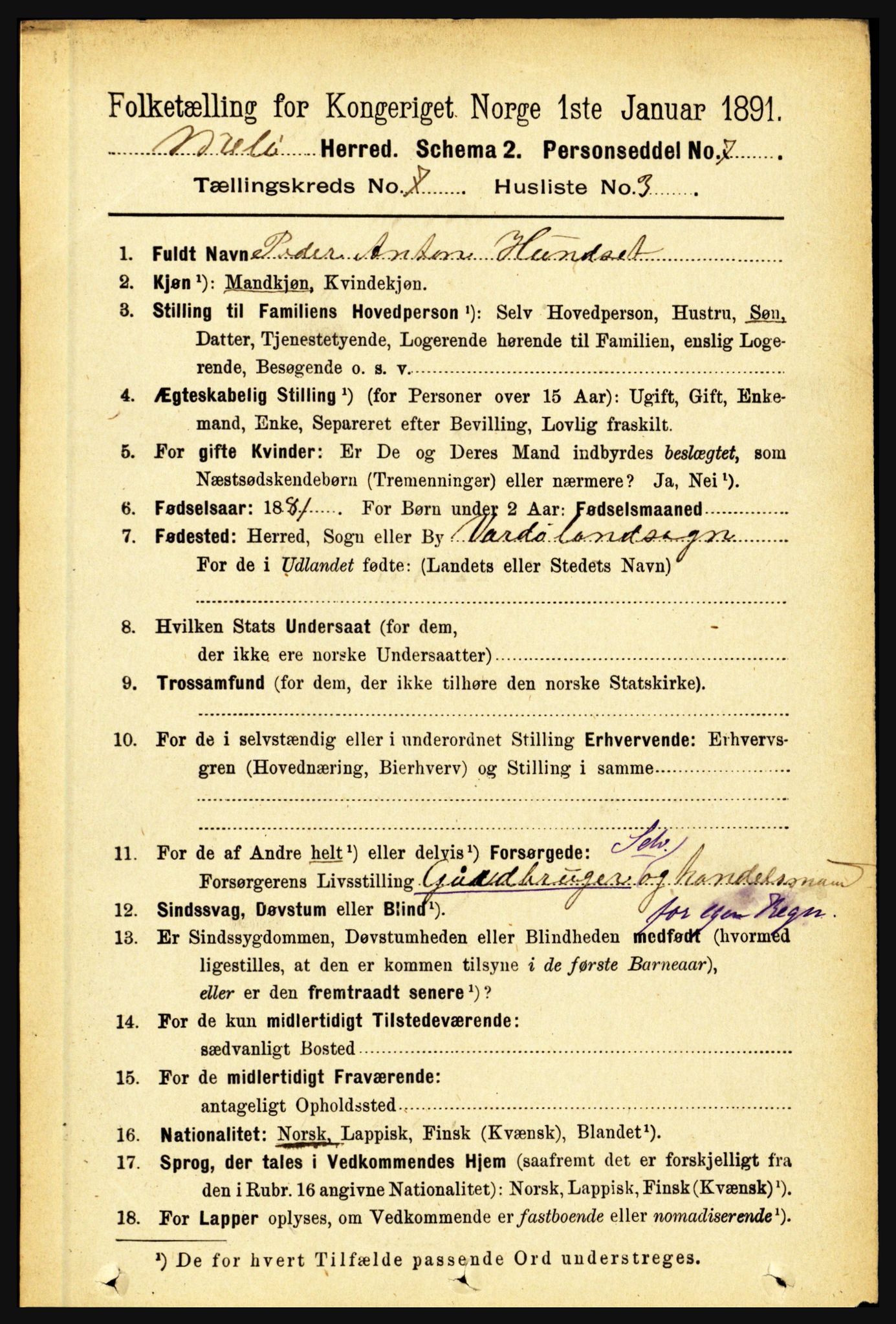 RA, 1891 census for 1837 Meløy, 1891, p. 2880