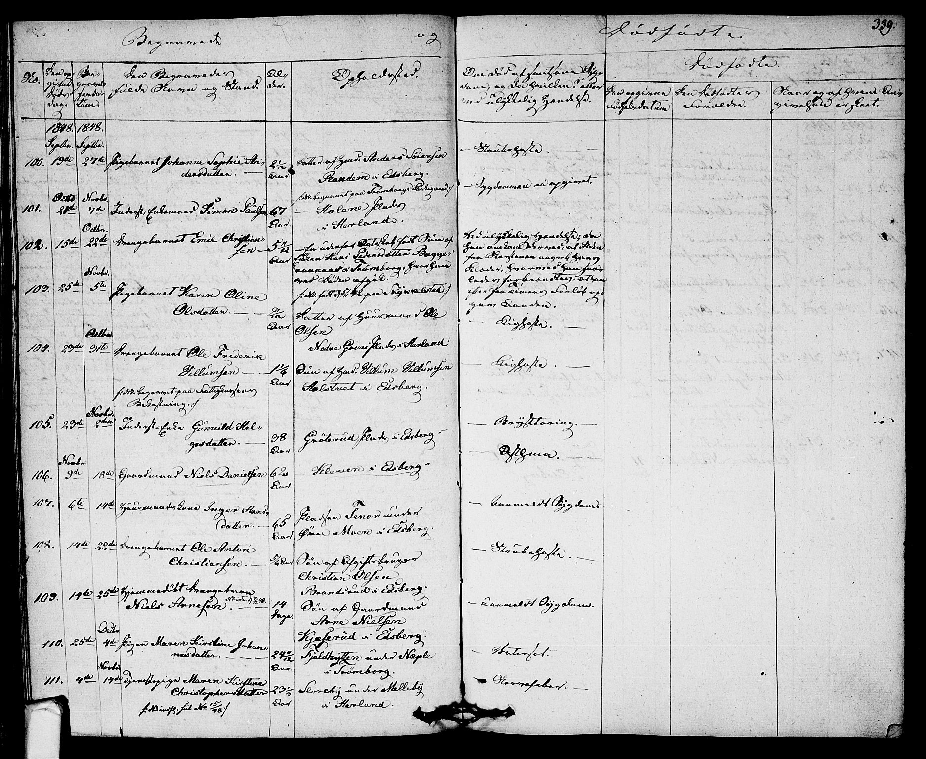 Eidsberg prestekontor Kirkebøker, AV/SAO-A-10905/F/Fa/L0008: Parish register (official) no. I 8, 1832-1848, p. 339