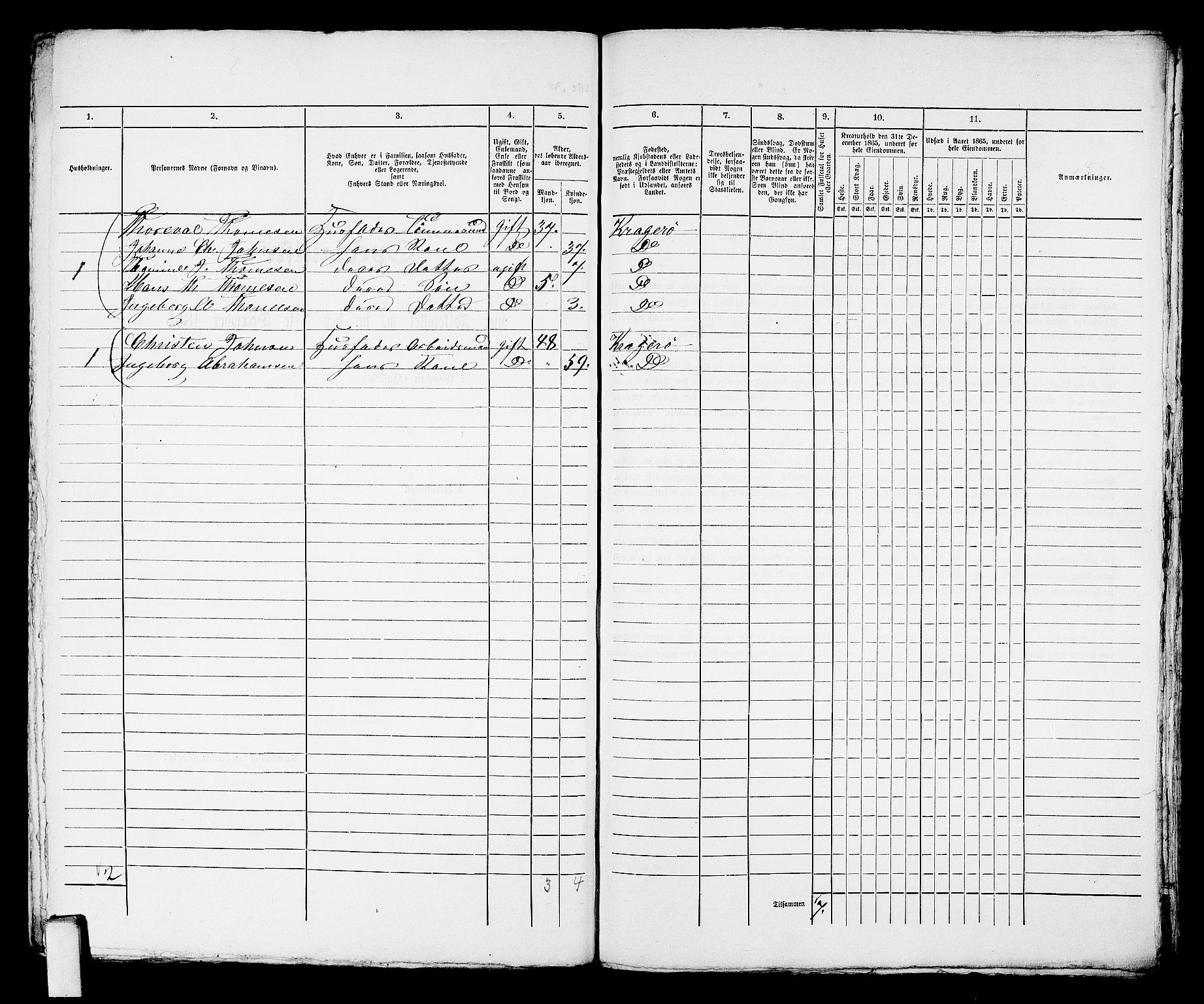 RA, 1865 census for Kragerø/Kragerø, 1865, p. 577