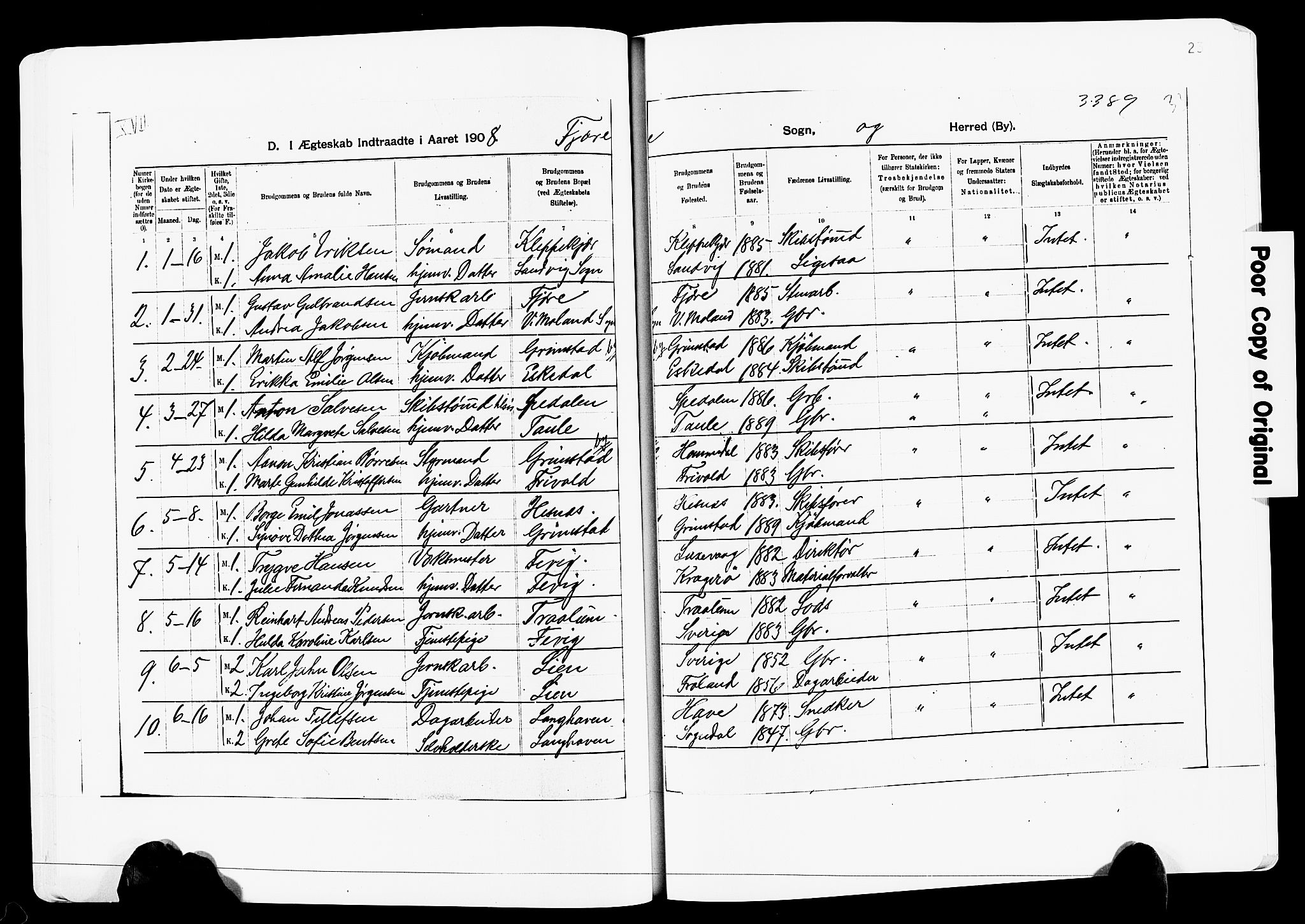 Fjære sokneprestkontor, AV/SAK-1111-0011/F/Fa/L0003: Parish register (official) no. A 3.1, 1903-1920, p. 23