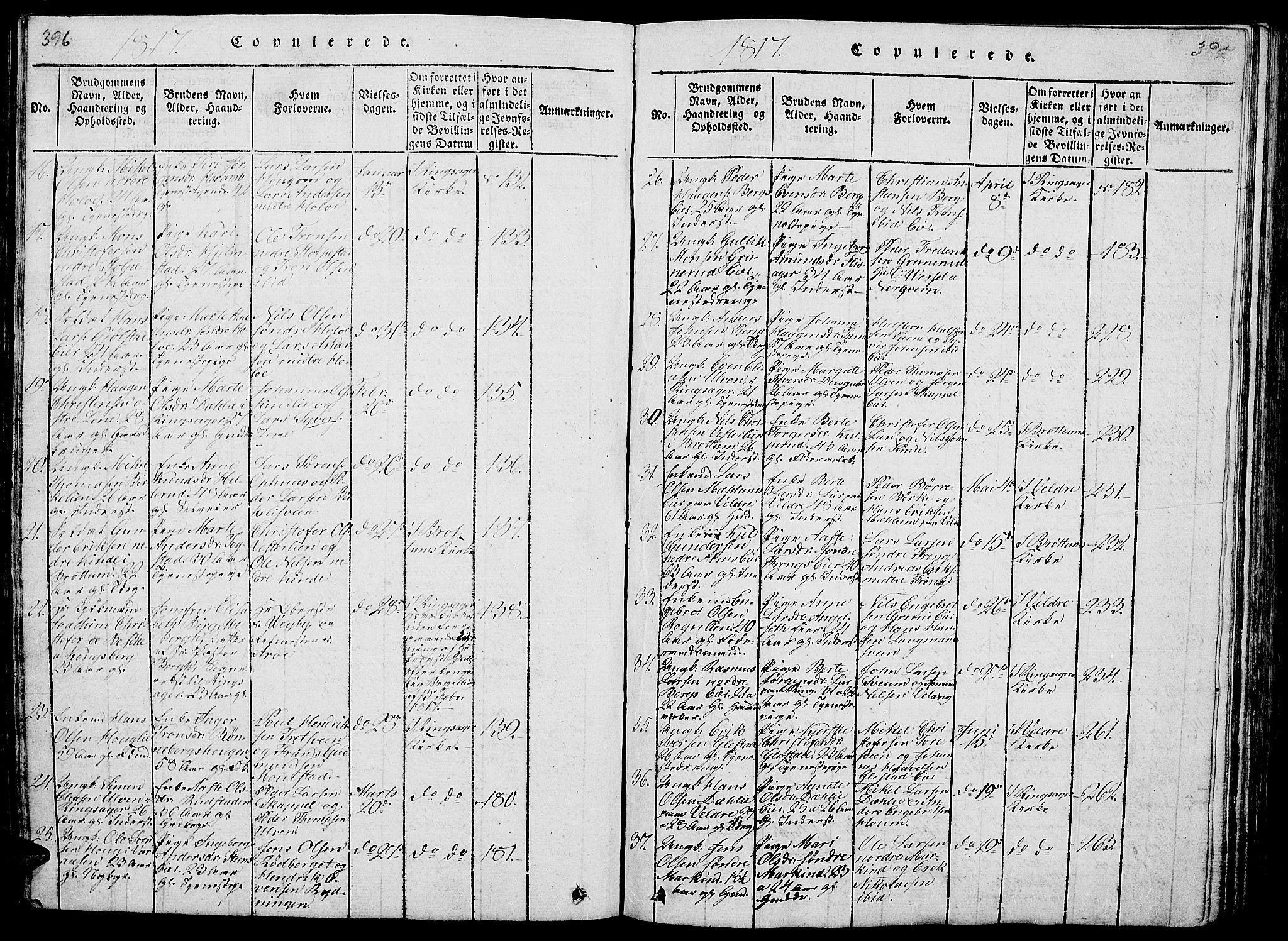 Ringsaker prestekontor, AV/SAH-PREST-014/L/La/L0001: Parish register (copy) no. 1, 1814-1826, p. 396-397