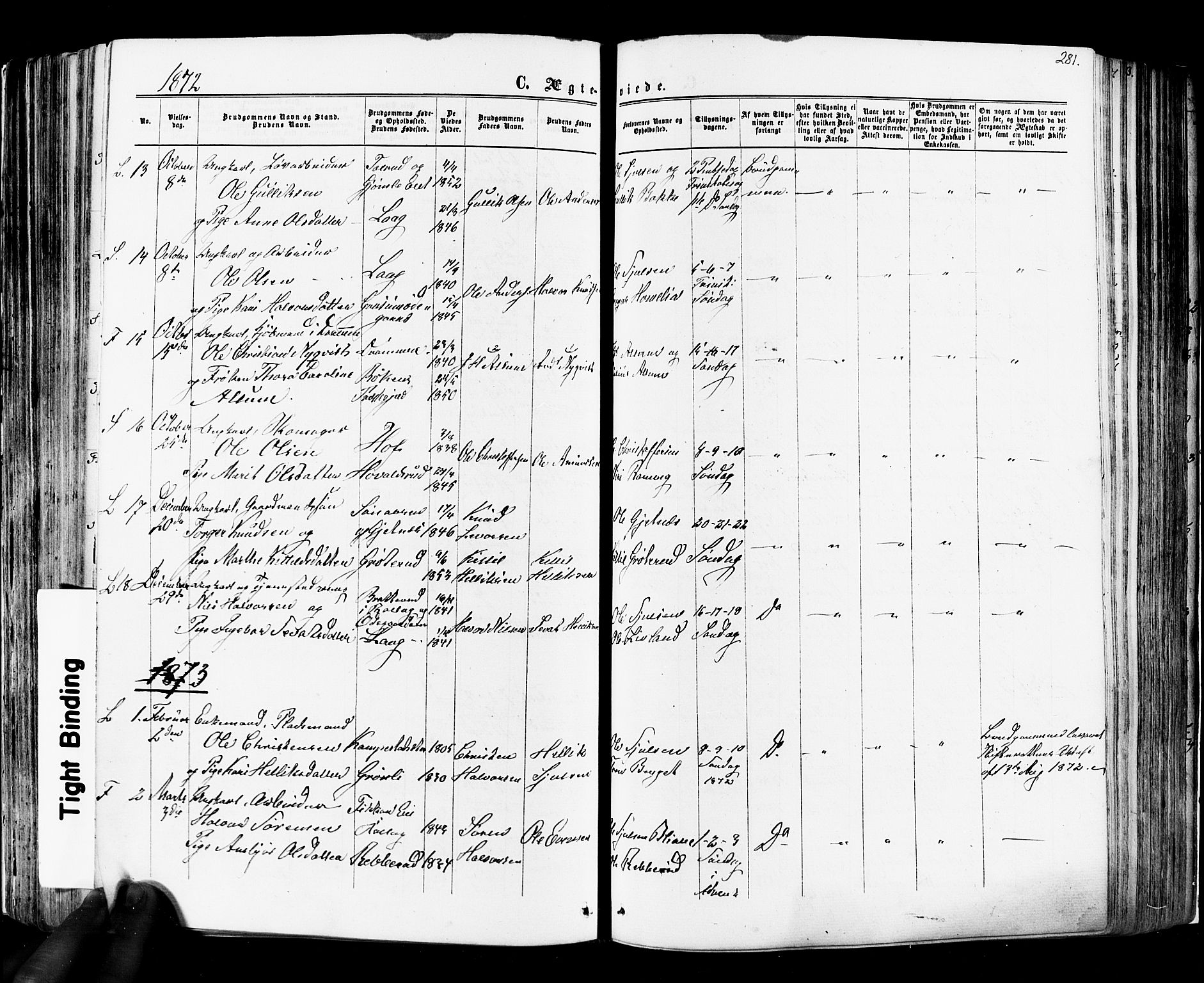 Flesberg kirkebøker, SAKO/A-18/F/Fa/L0007: Parish register (official) no. I 7, 1861-1878, p. 281