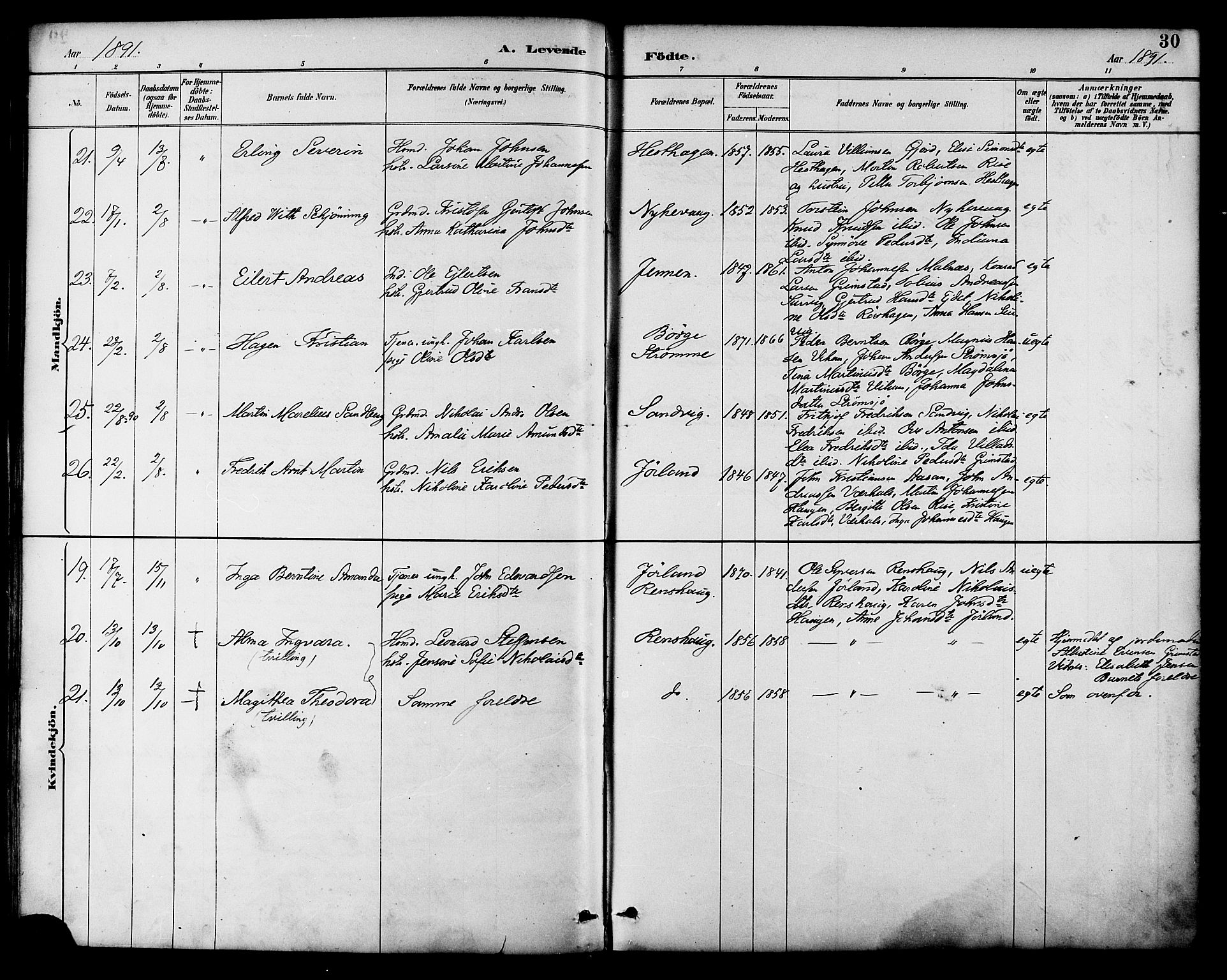 Ministerialprotokoller, klokkerbøker og fødselsregistre - Nordland, SAT/A-1459/892/L1320: Parish register (official) no. 892A01, 1886-1901, p. 30