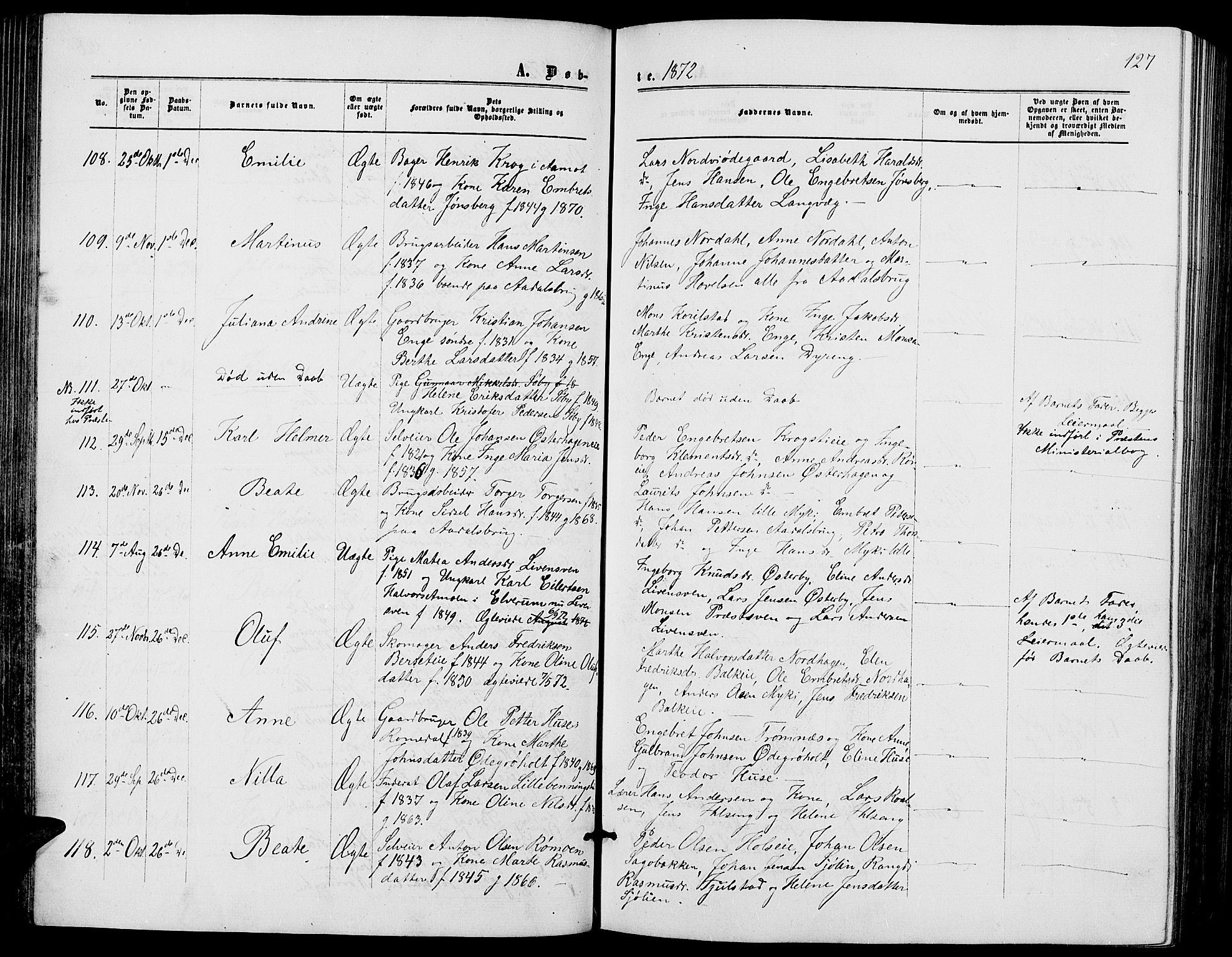 Løten prestekontor, SAH/PREST-022/L/La/L0004: Parish register (copy) no. 4, 1863-1877, p. 127