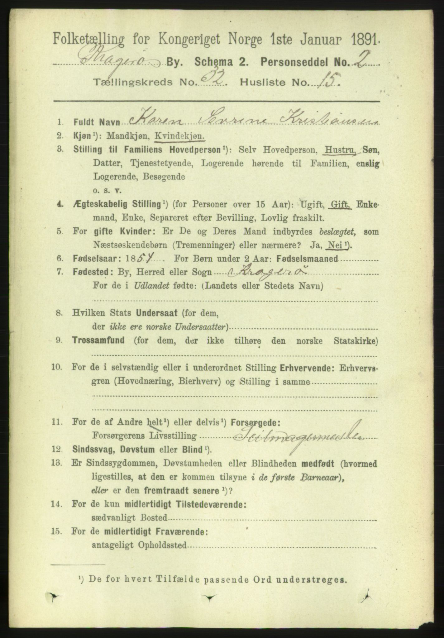 RA, 1891 census for 0801 Kragerø, 1891, p. 5860