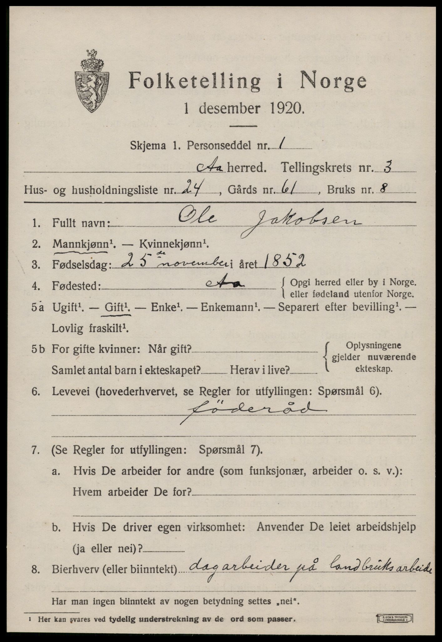 SAT, 1920 census for Å, 1920, p. 2062