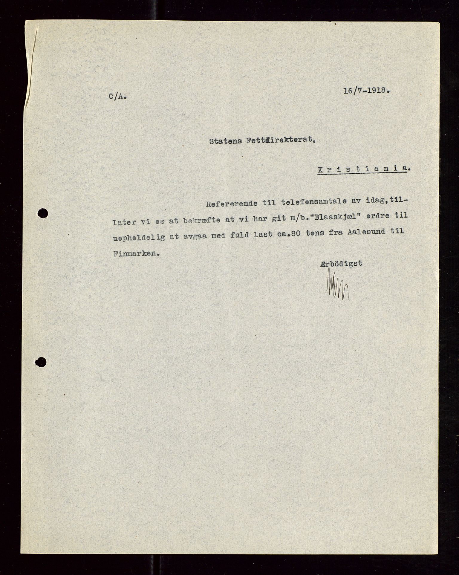 Pa 1521 - A/S Norske Shell, AV/SAST-A-101915/E/Ea/Eaa/L0006: Sjefskorrespondanse, 1918, p. 245