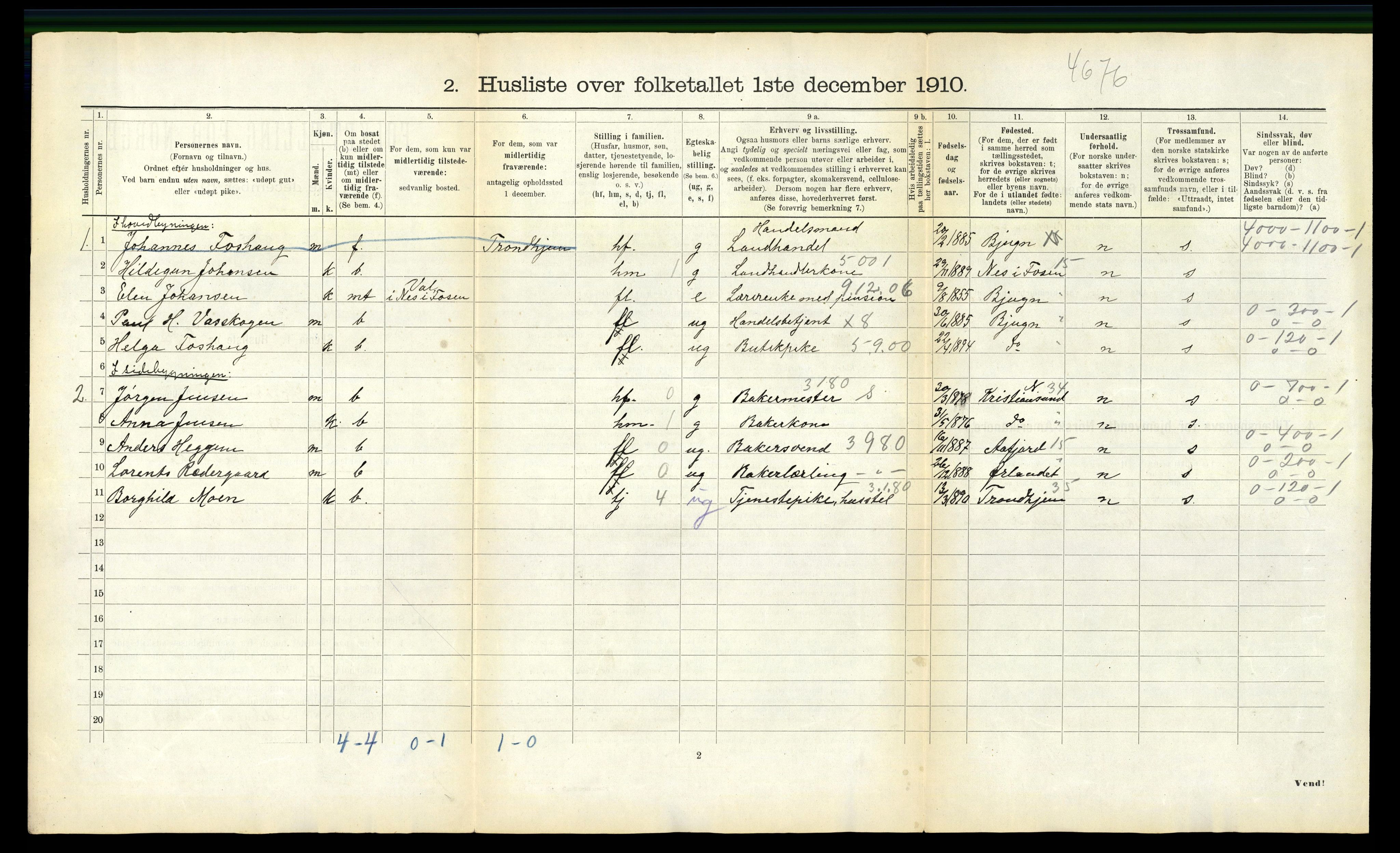 RA, 1910 census for Stjørna, 1910, p. 44