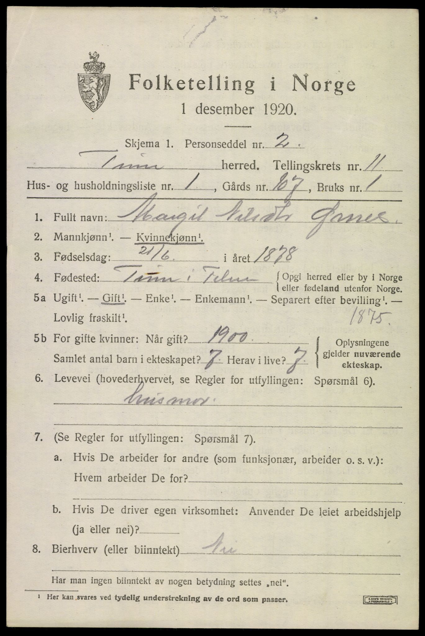 SAKO, 1920 census for Tinn, 1920, p. 6950