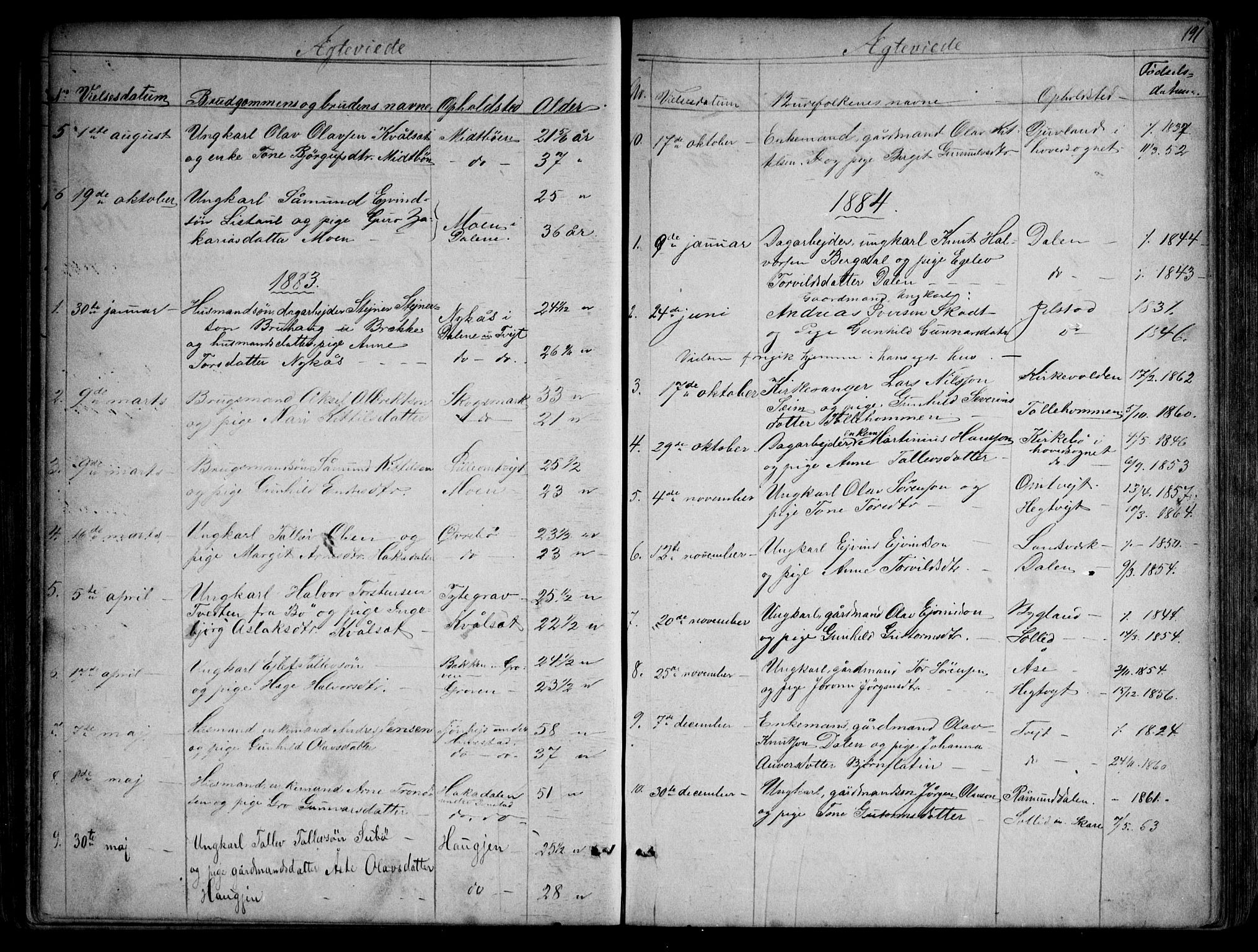 Kviteseid kirkebøker, SAKO/A-276/G/Gb/L0002: Parish register (copy) no. II 2, 1850-1892, p. 191