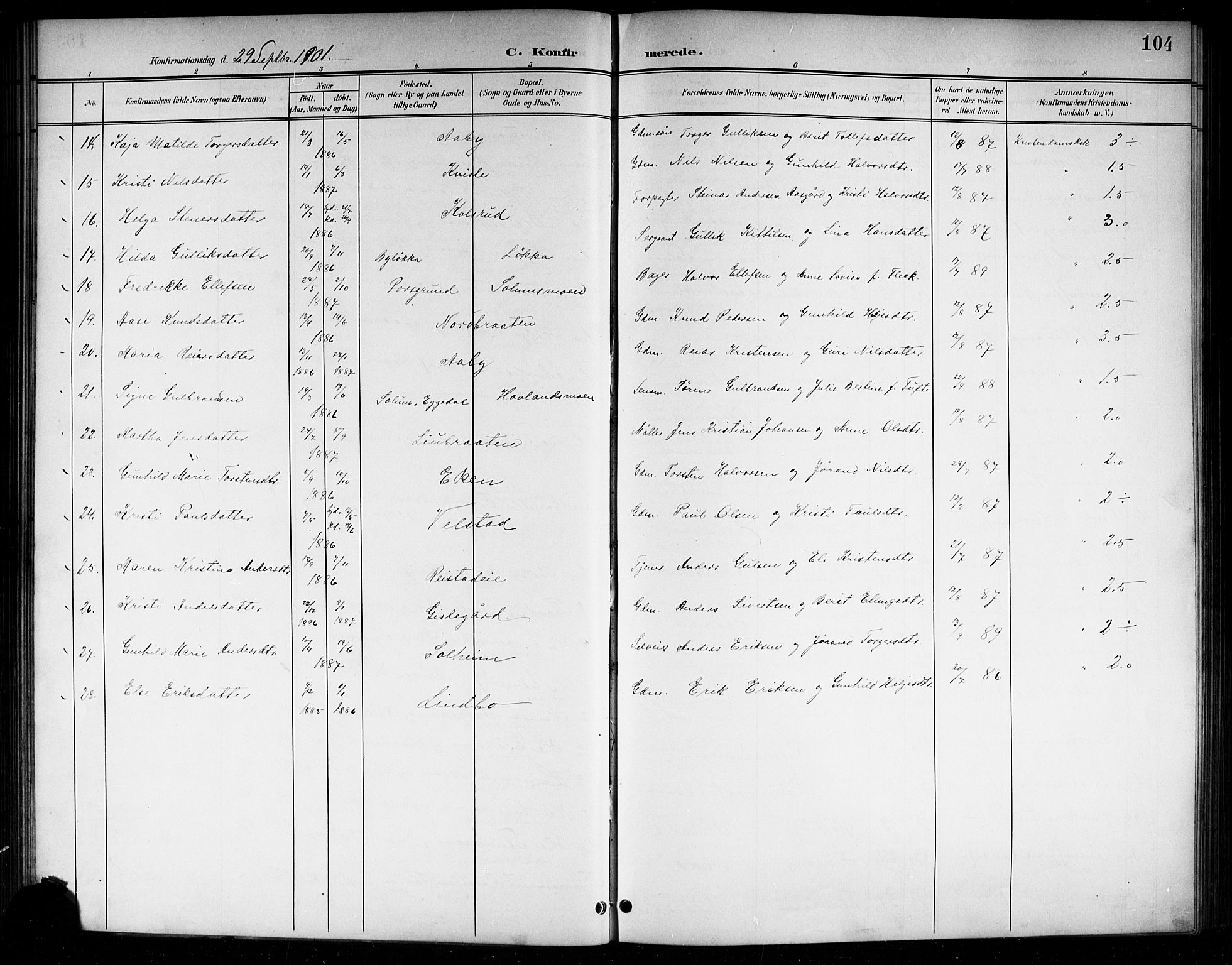 Sigdal kirkebøker, AV/SAKO-A-245/G/Ga/L0006: Parish register (copy) no. I 6, 1901-1916, p. 104