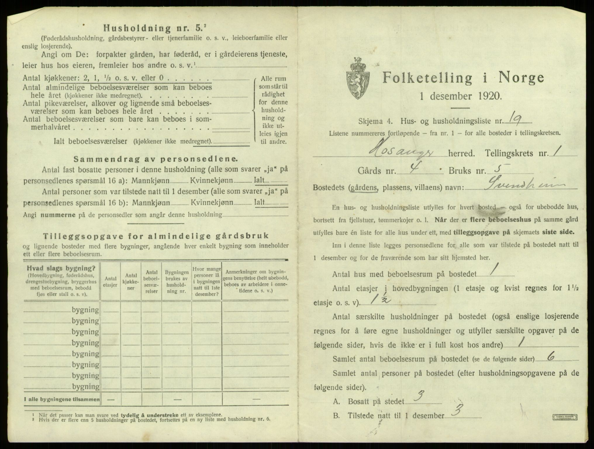 SAB, 1920 census for Hosanger, 1920, p. 93