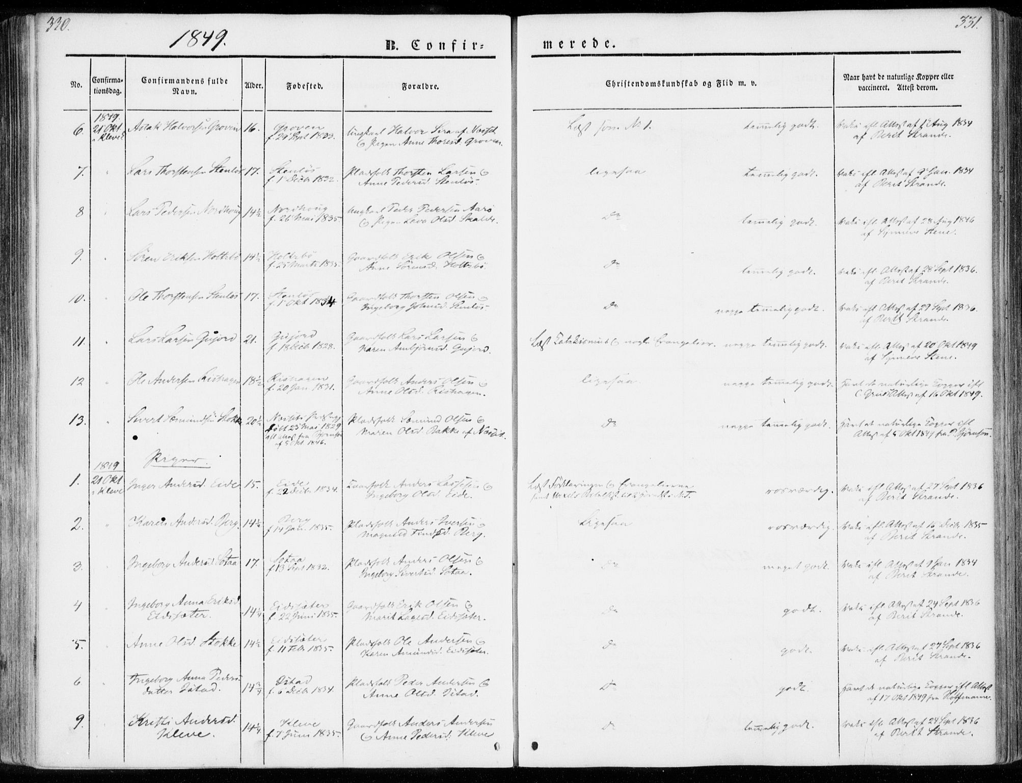 Ministerialprotokoller, klokkerbøker og fødselsregistre - Møre og Romsdal, AV/SAT-A-1454/557/L0680: Parish register (official) no. 557A02, 1843-1869, p. 330-331