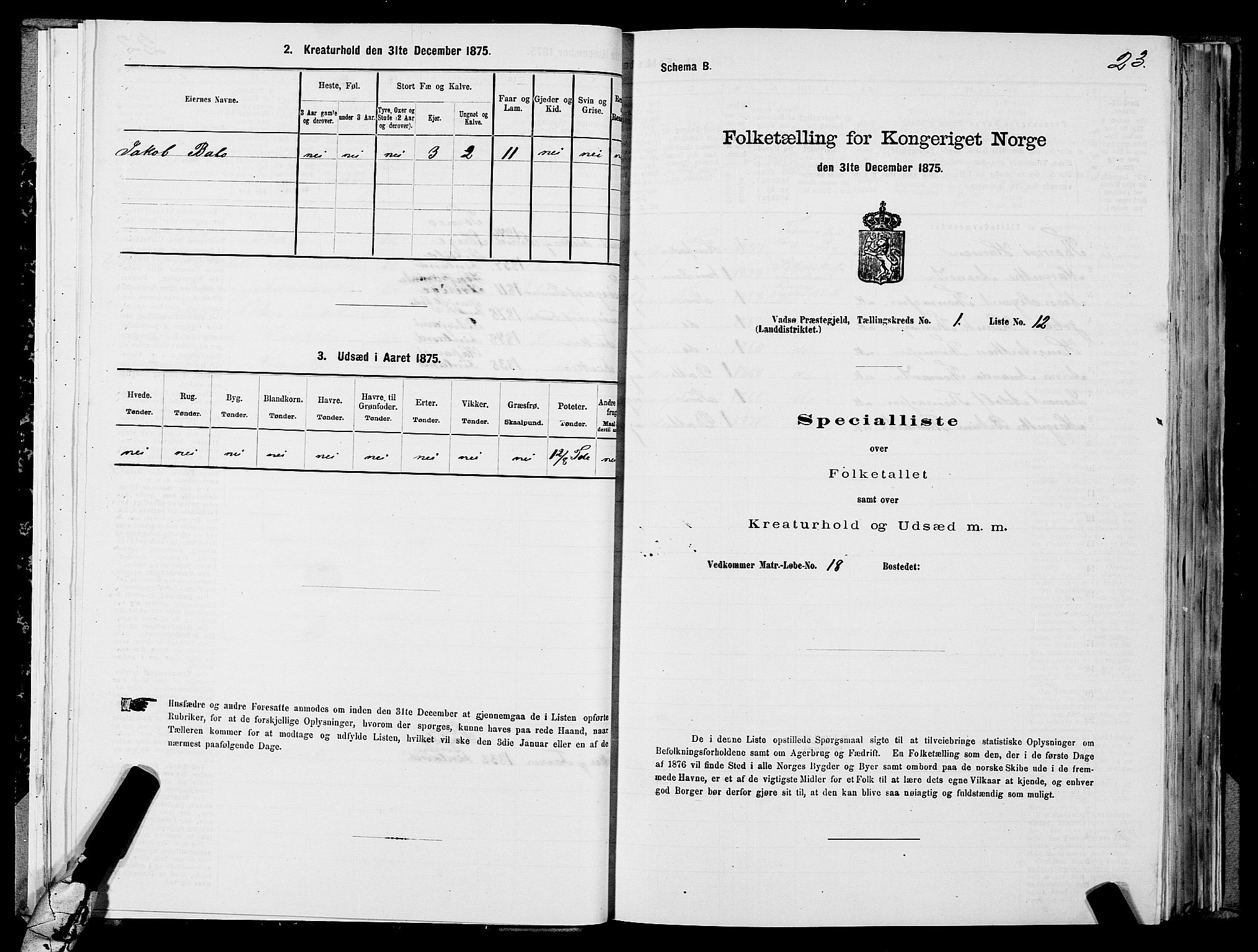 SATØ, 1875 census for 2029L Vadsø/Vadsø, 1875, p. 1023