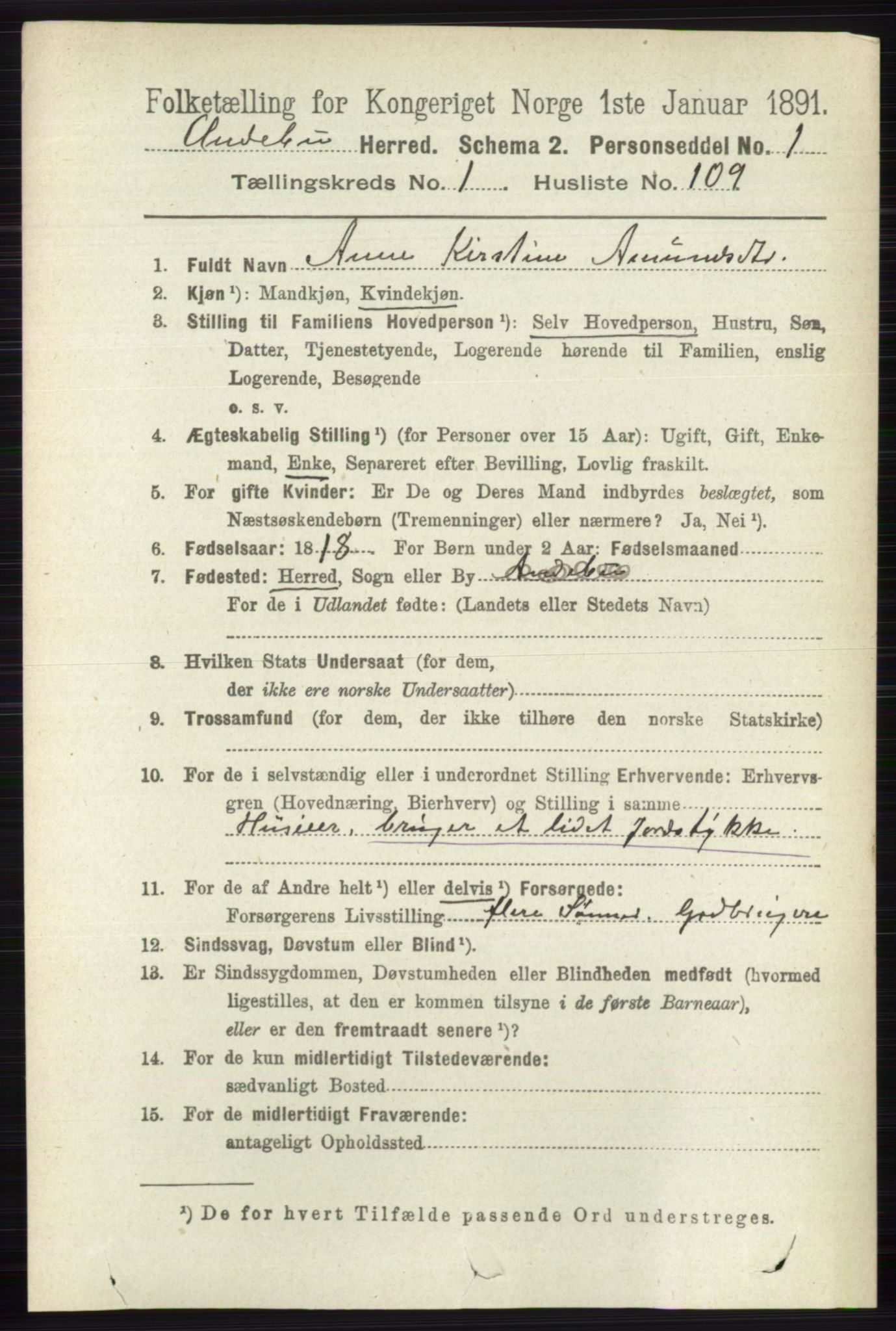 RA, 1891 census for 0719 Andebu, 1891, p. 774