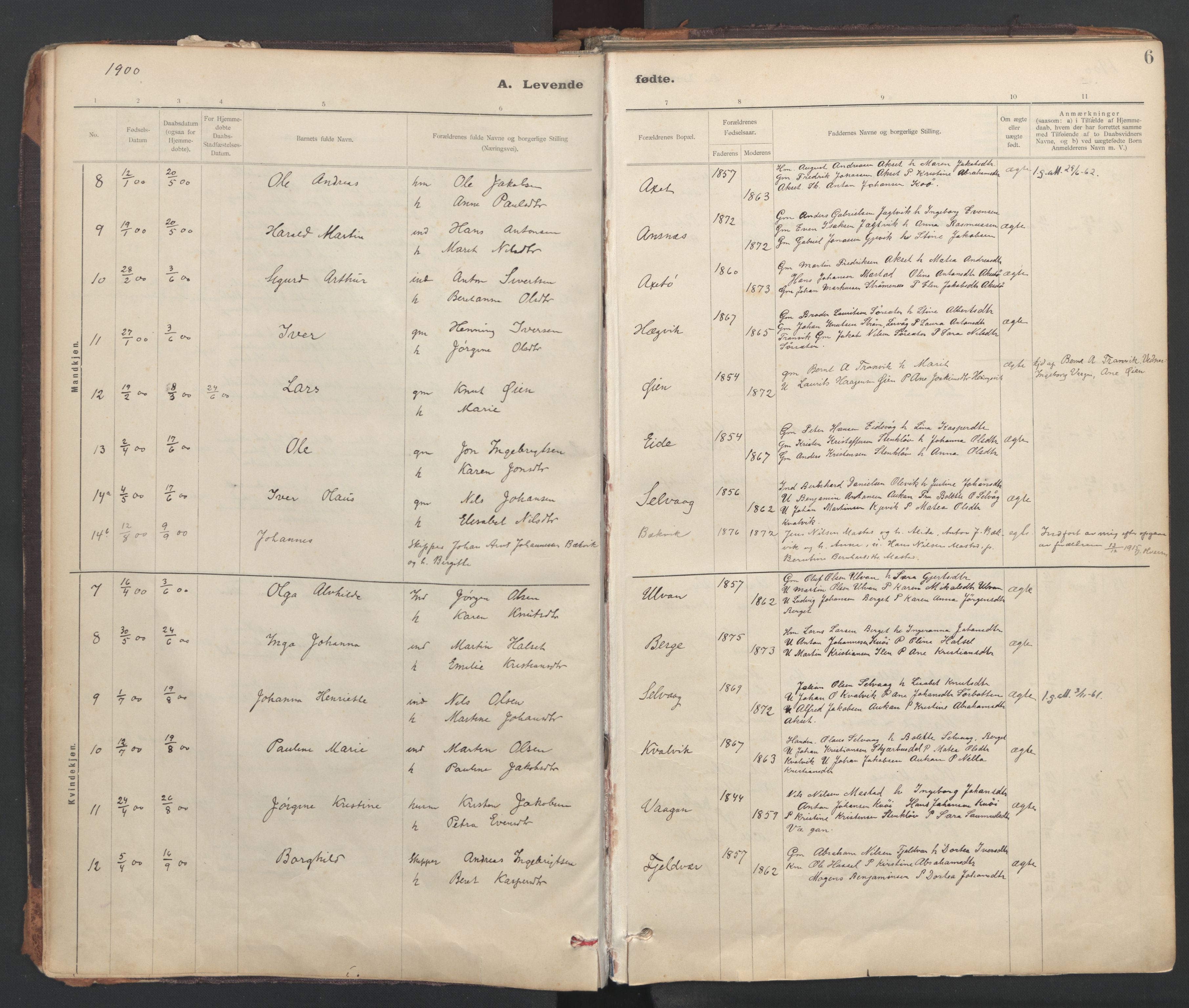 Ministerialprotokoller, klokkerbøker og fødselsregistre - Sør-Trøndelag, SAT/A-1456/637/L0559: Parish register (official) no. 637A02, 1899-1923, p. 6