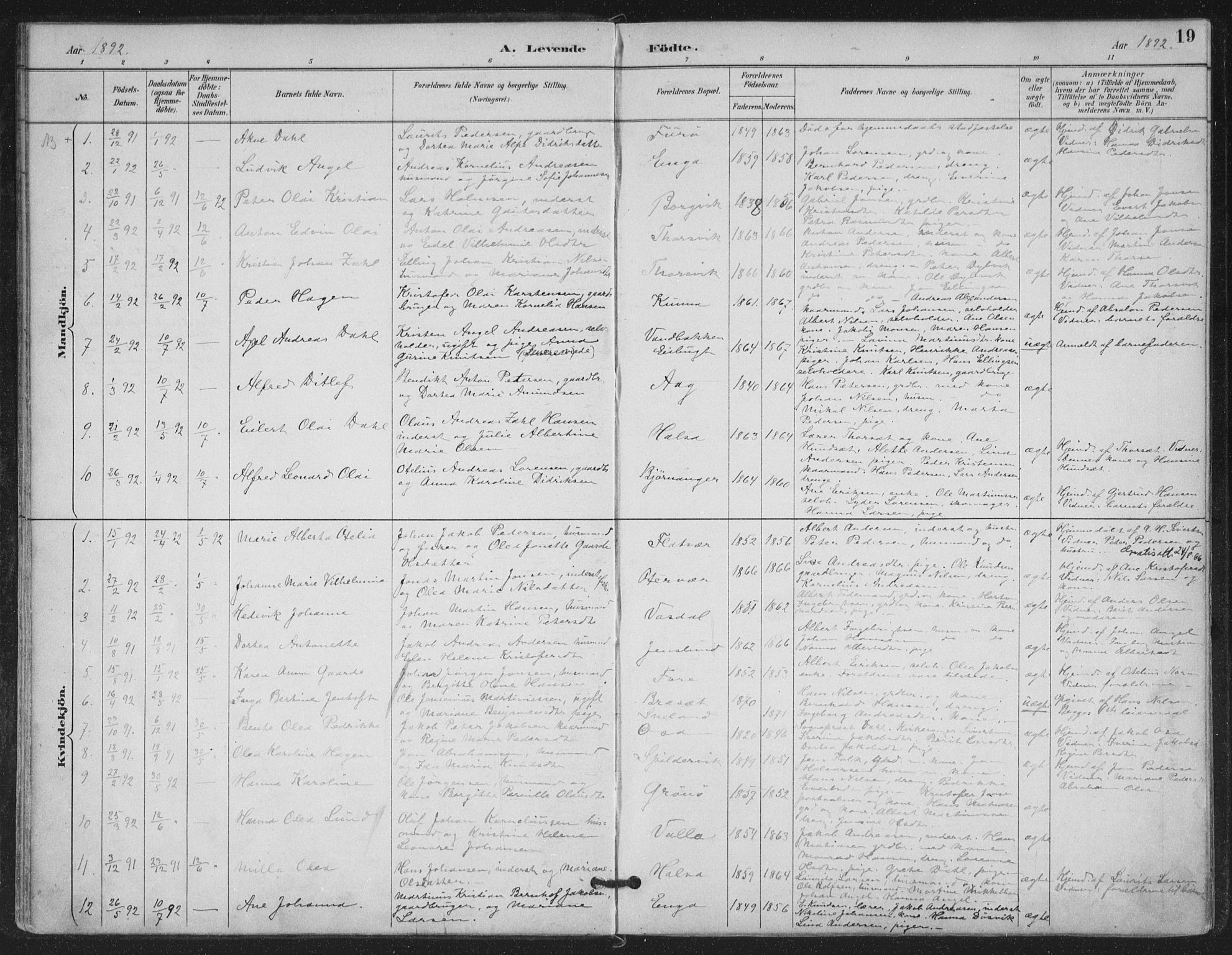 Ministerialprotokoller, klokkerbøker og fødselsregistre - Nordland, SAT/A-1459/843/L0628: Parish register (official) no. 843A03, 1889-1907, p. 19
