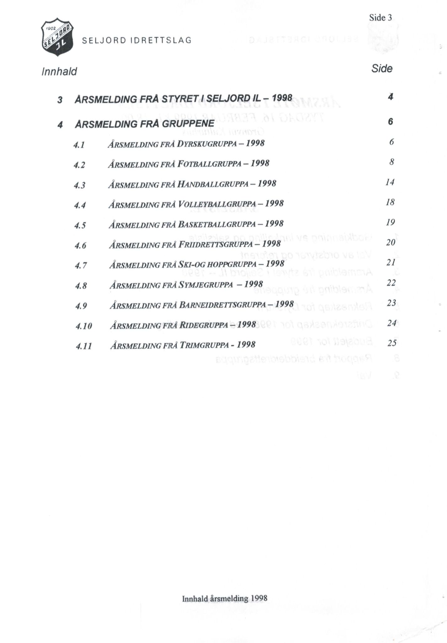 Seljord Idrettslag, VTM/A-1034/A/Ab/L0002: Årsmeldingar, 1998, p. 3