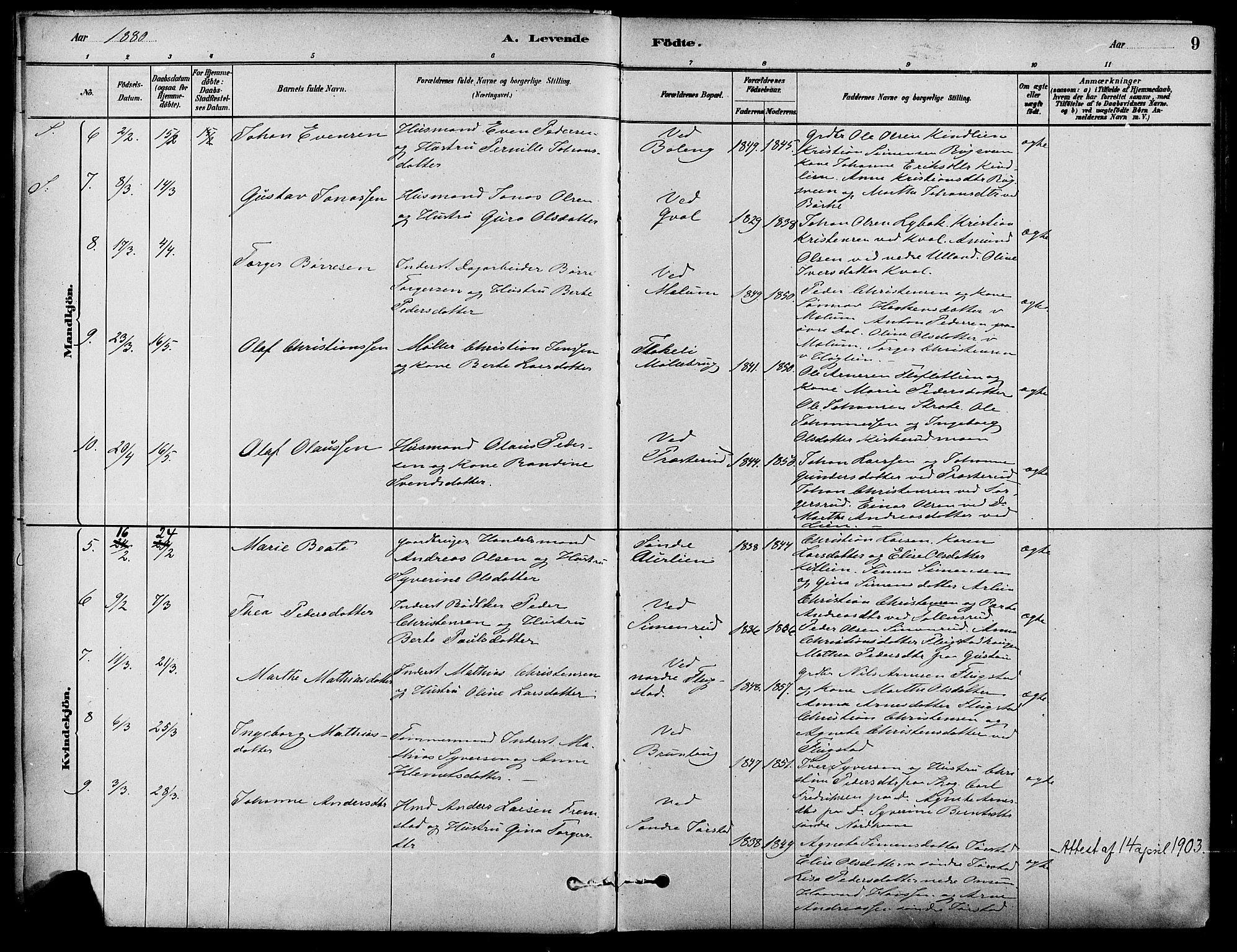Fåberg prestekontor, SAH/PREST-086/H/Ha/Haa/L0008: Parish register (official) no. 8, 1879-1898, p. 9