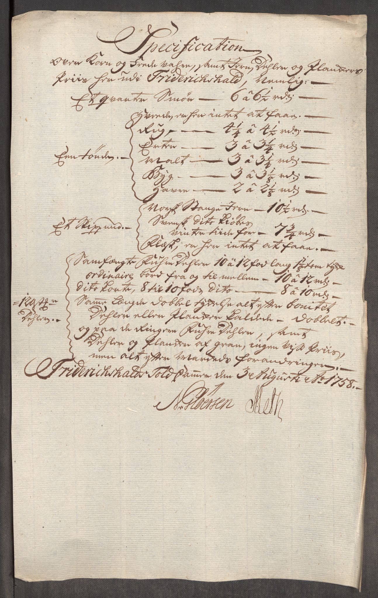 Rentekammeret inntil 1814, Realistisk ordnet avdeling, AV/RA-EA-4070/Oe/L0006: [Ø1]: Priskuranter, 1758-1760, p. 17