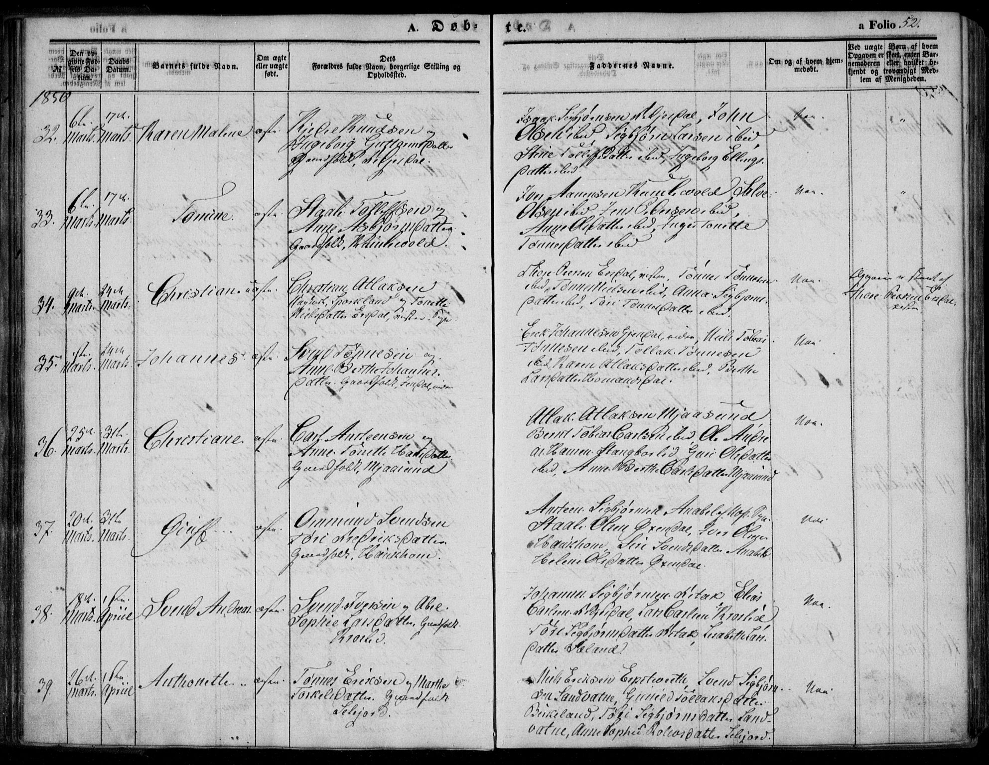 Bakke sokneprestkontor, AV/SAK-1111-0002/F/Fa/Faa/L0005: Parish register (official) no. A 5, 1847-1855, p. 52