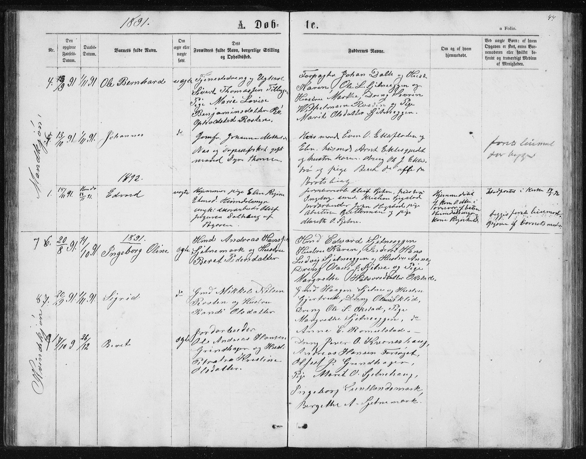 Ministerialprotokoller, klokkerbøker og fødselsregistre - Sør-Trøndelag, SAT/A-1456/621/L0459: Parish register (copy) no. 621C02, 1866-1895, p. 44