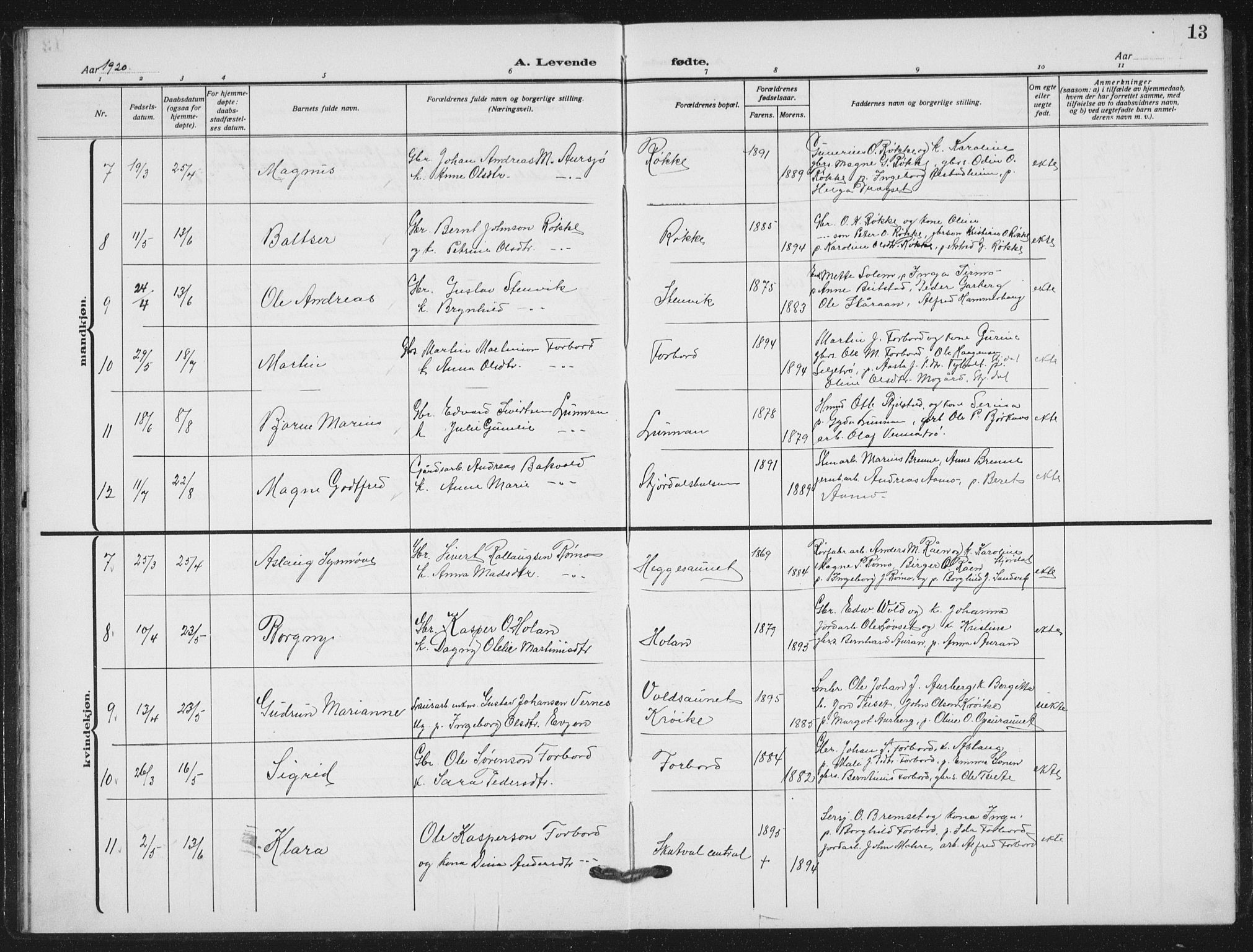Ministerialprotokoller, klokkerbøker og fødselsregistre - Nord-Trøndelag, SAT/A-1458/712/L0104: Parish register (copy) no. 712C02, 1917-1939, p. 13