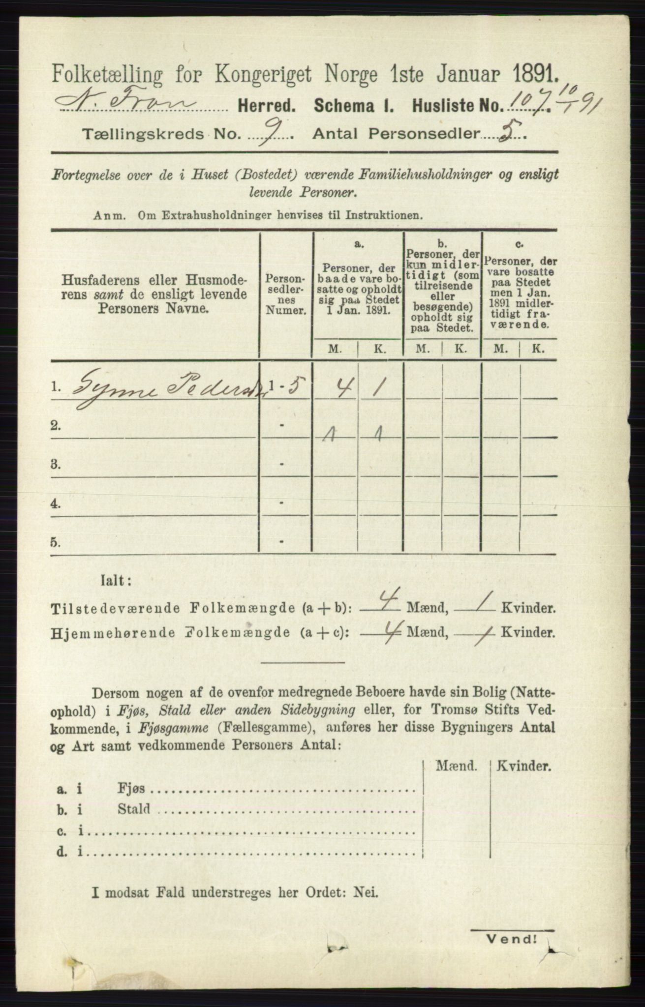 RA, 1891 census for 0518 Nord-Fron, 1891, p. 3711