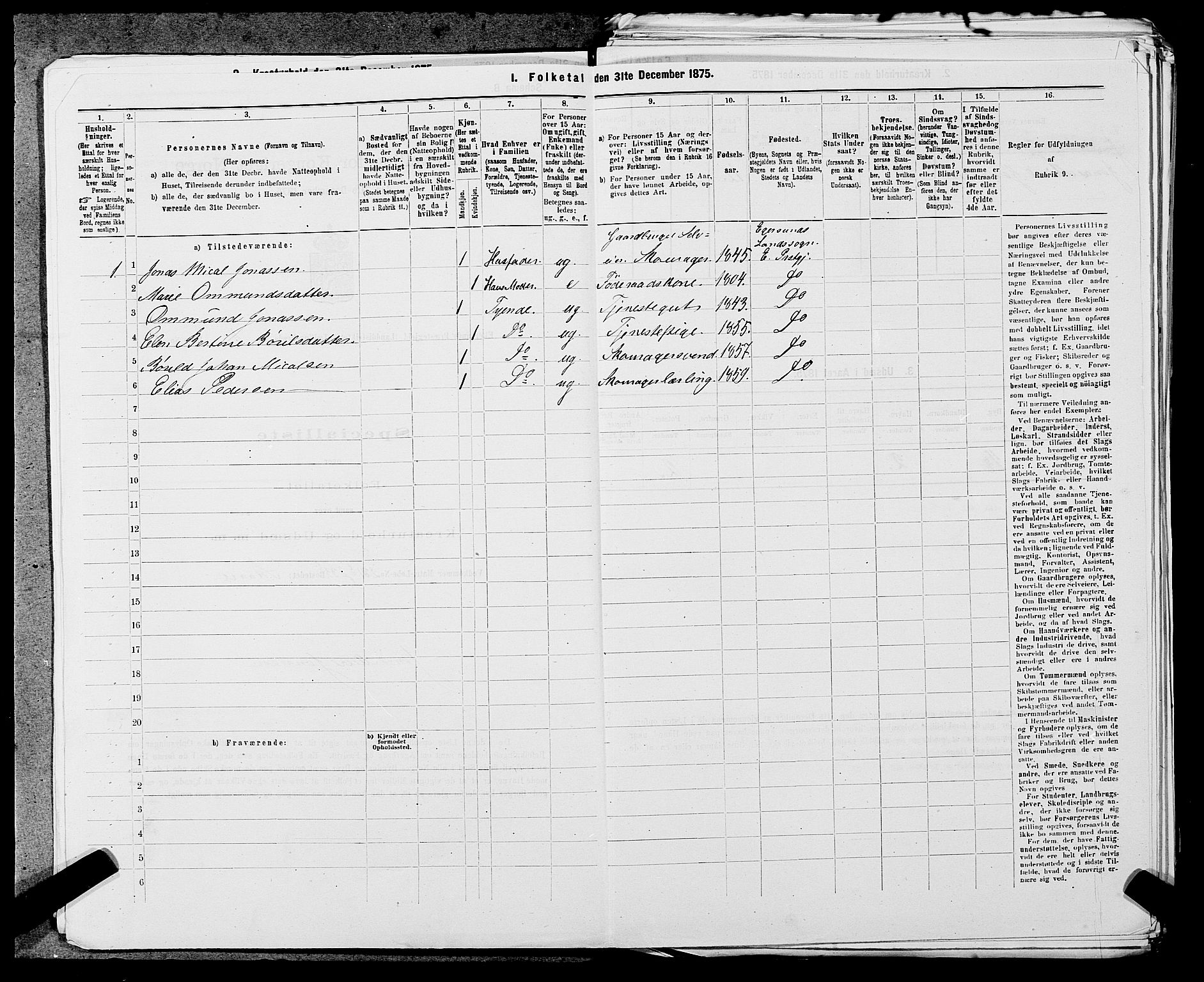 SAST, 1875 census for 1116L Eigersund/Eigersund og Ogna, 1875, p. 406