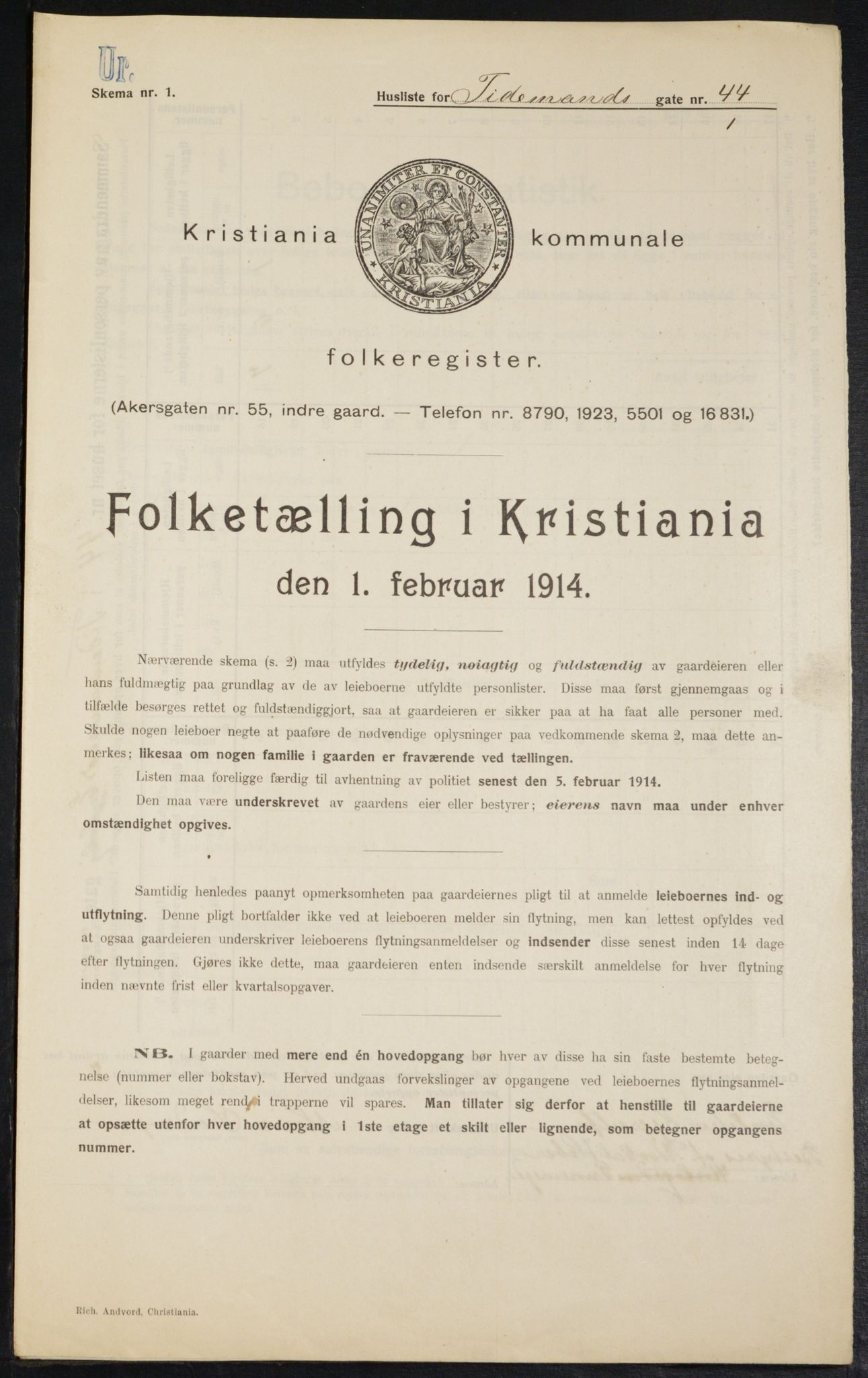 OBA, Municipal Census 1914 for Kristiania, 1914, p. 112381