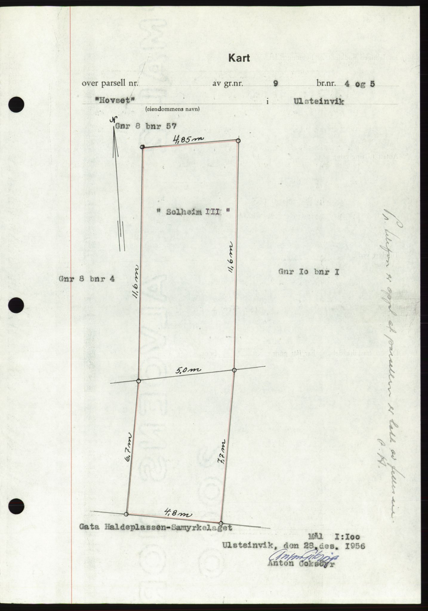 Søre Sunnmøre sorenskriveri, AV/SAT-A-4122/1/2/2C/L0105: Mortgage book no. 31A, 1956-1957, Diary no: : 169/1957