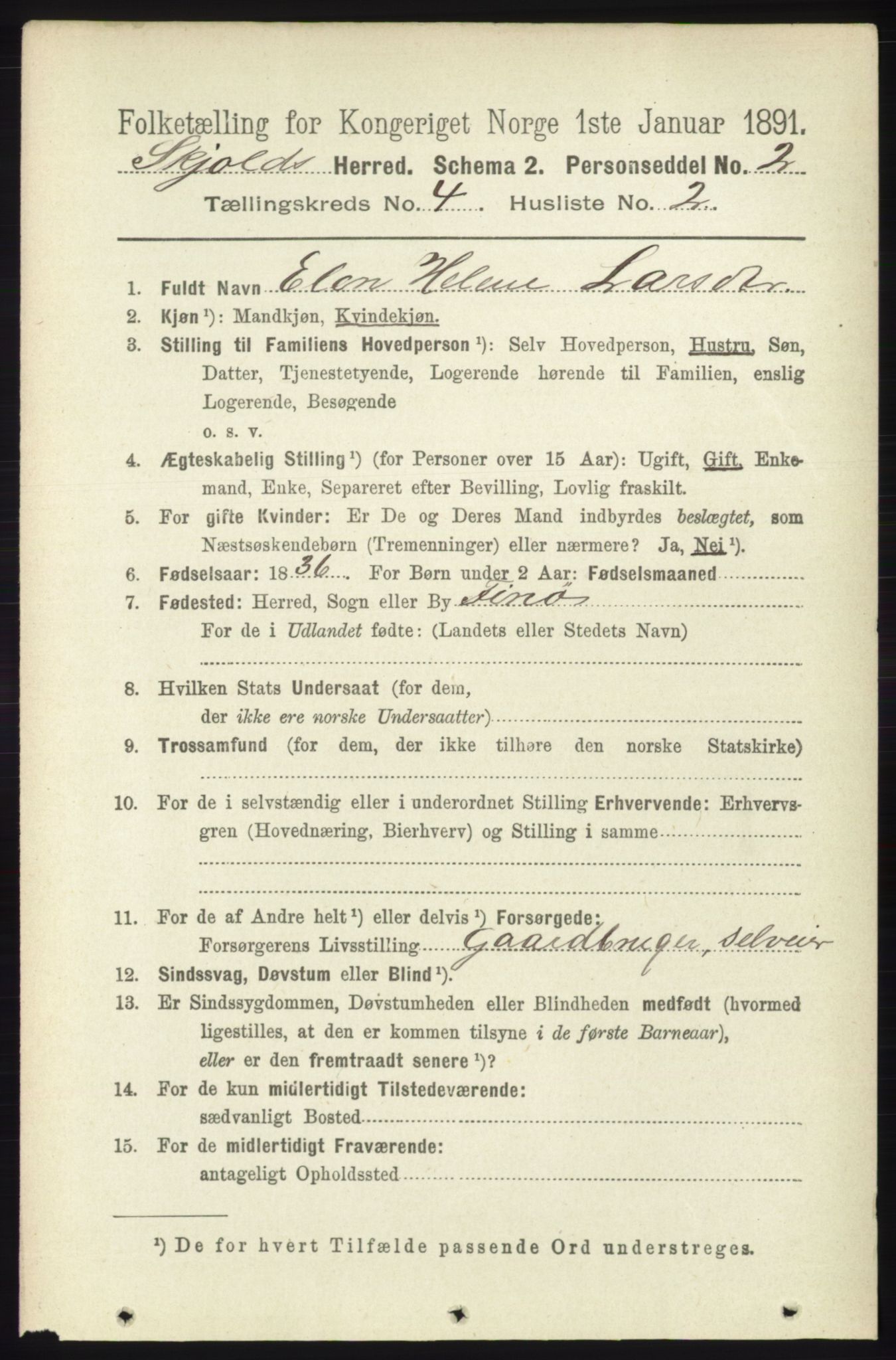 RA, 1891 census for 1154 Skjold, 1891, p. 557