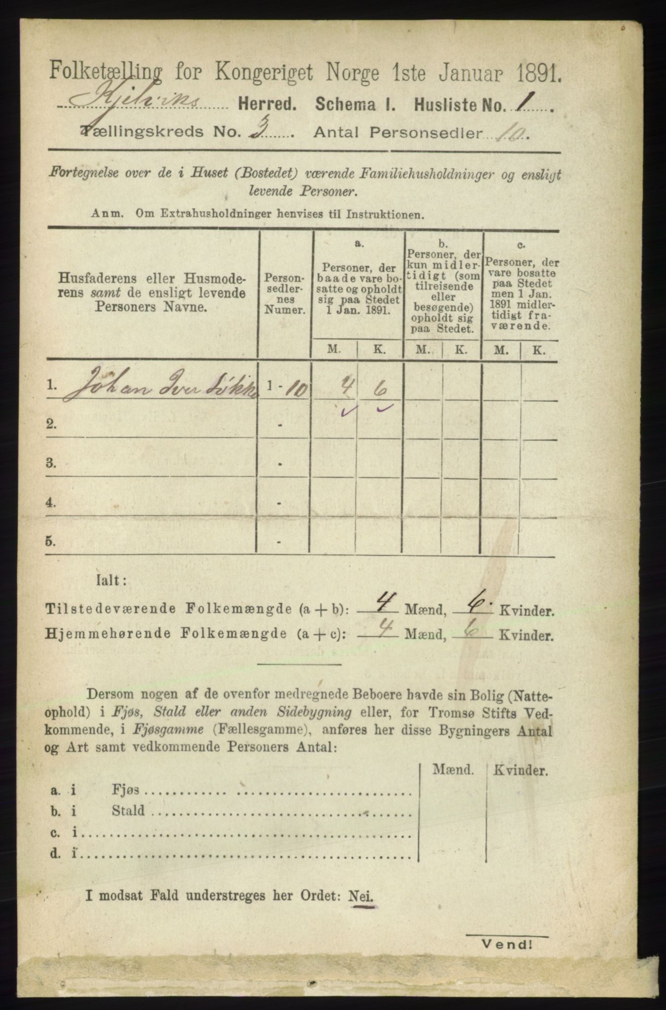 RA, 1891 census for 2019 Kjelvik, 1891, p. 215
