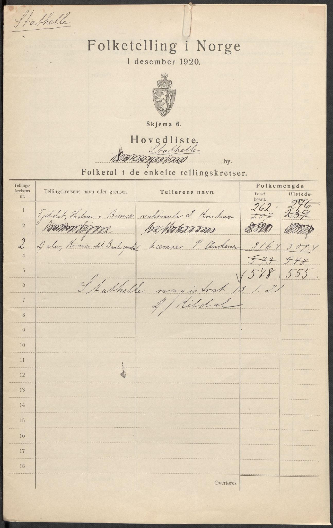 SAKO, 1920 census for Stathelle, 1920, p. 2