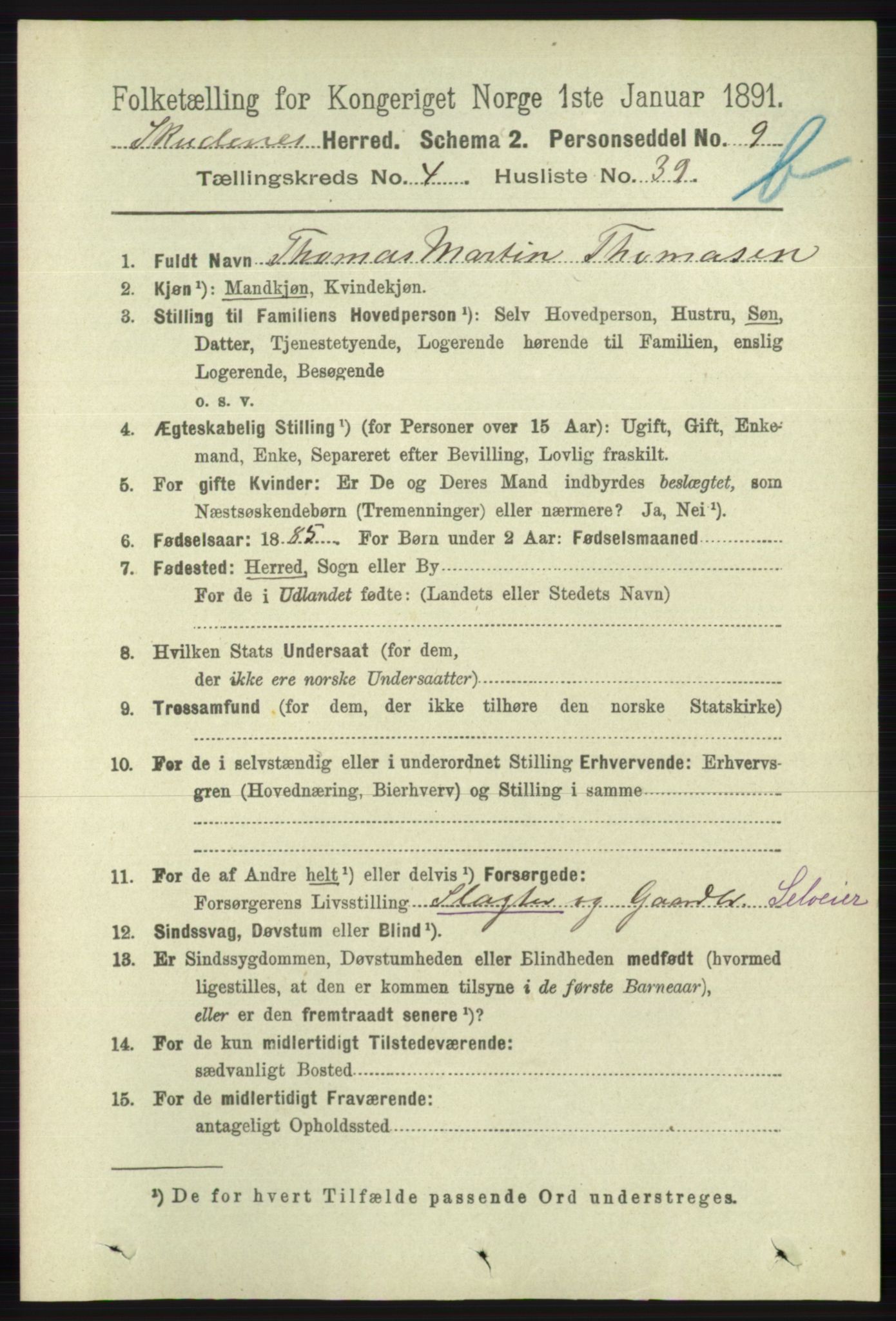 RA, 1891 census for 1150 Skudenes, 1891, p. 4753