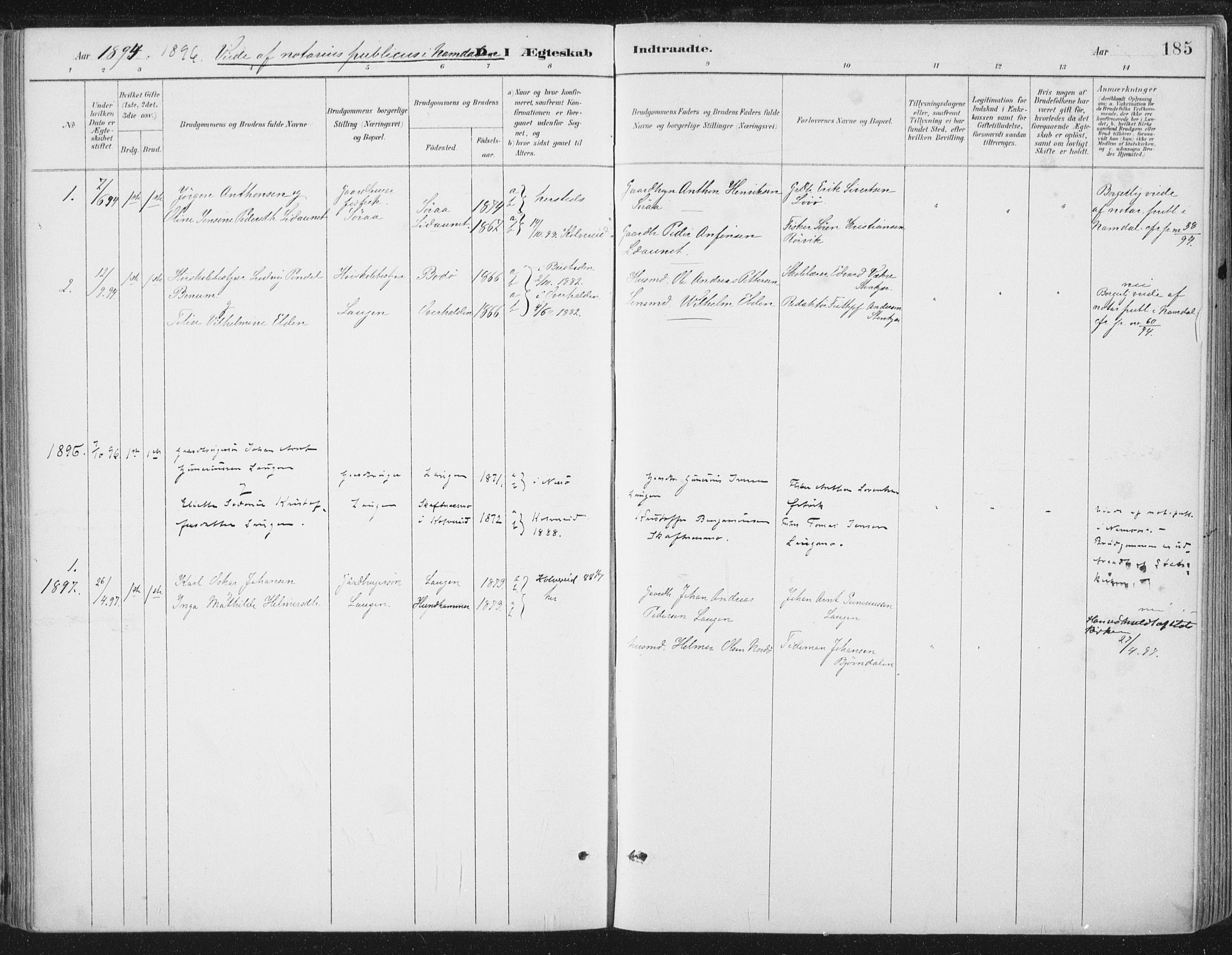 Ministerialprotokoller, klokkerbøker og fødselsregistre - Nord-Trøndelag, SAT/A-1458/784/L0673: Parish register (official) no. 784A08, 1888-1899, p. 185