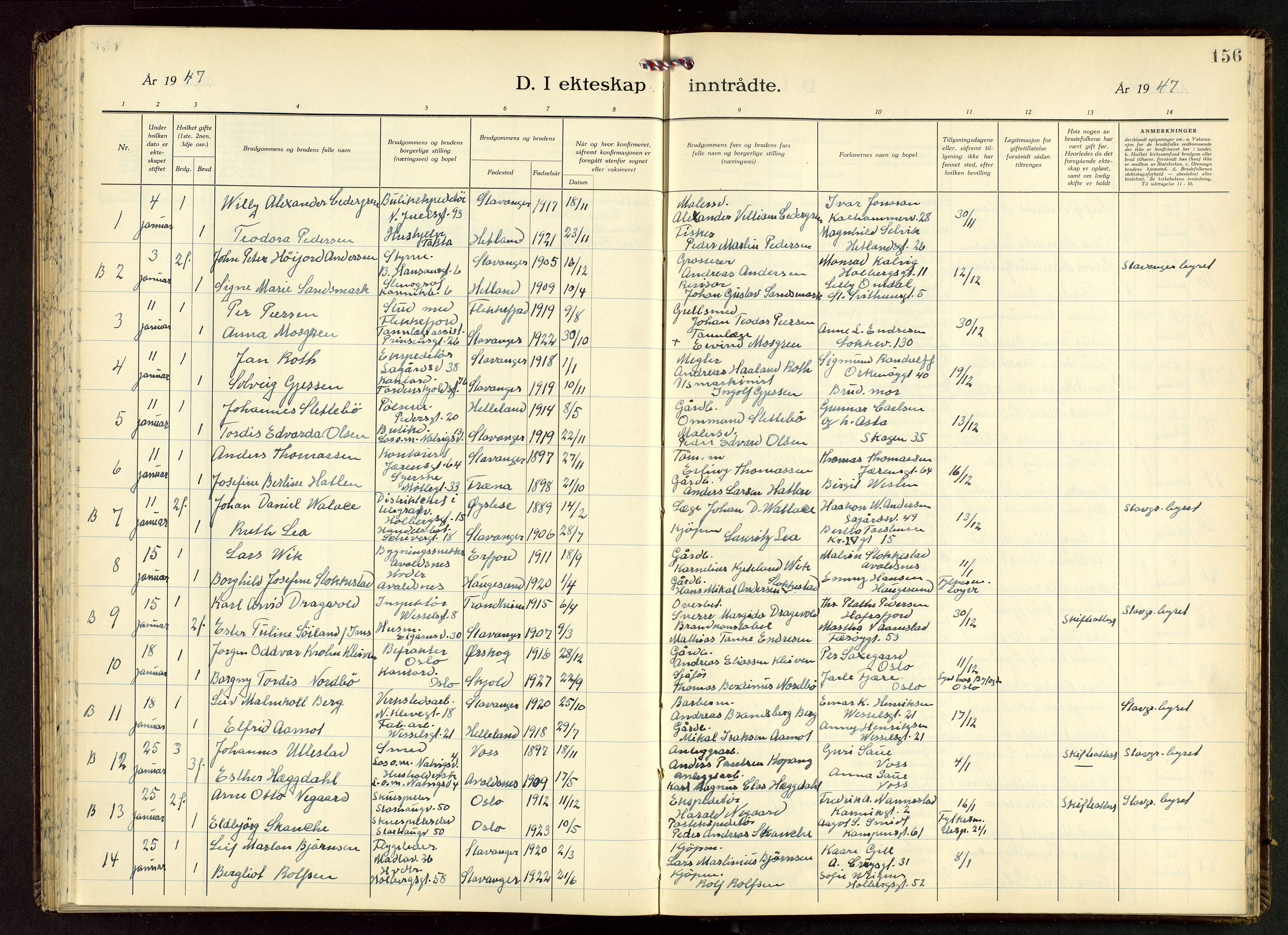 Domkirken sokneprestkontor, AV/SAST-A-101812/001/30/30BB/L0022: Parish register (copy) no. B 22, 1937-1949, p. 156