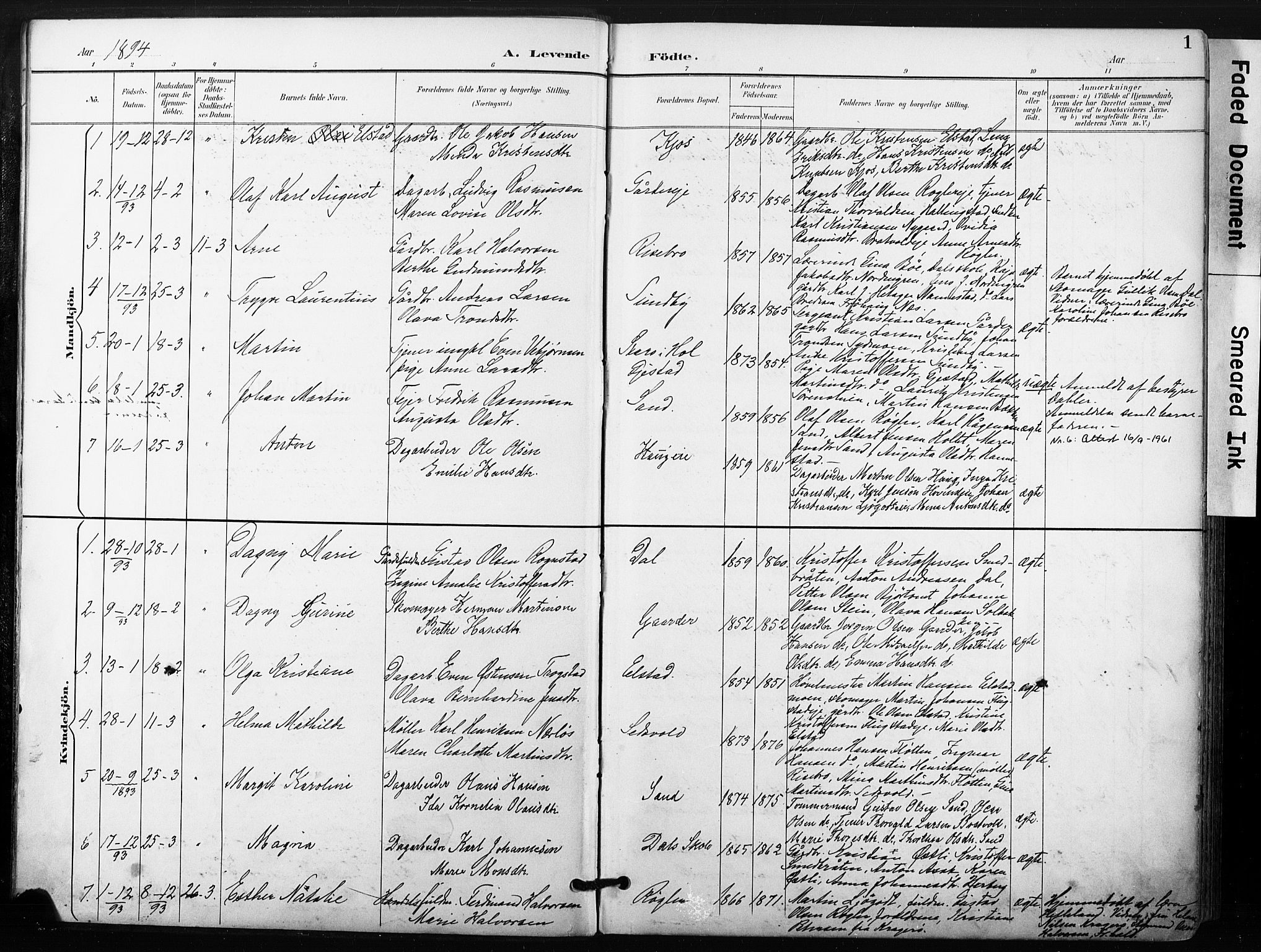 Ullensaker prestekontor Kirkebøker, SAO/A-10236a/F/Fb/L0002: Parish register (official) no. II 2, 1894-1909, p. 1