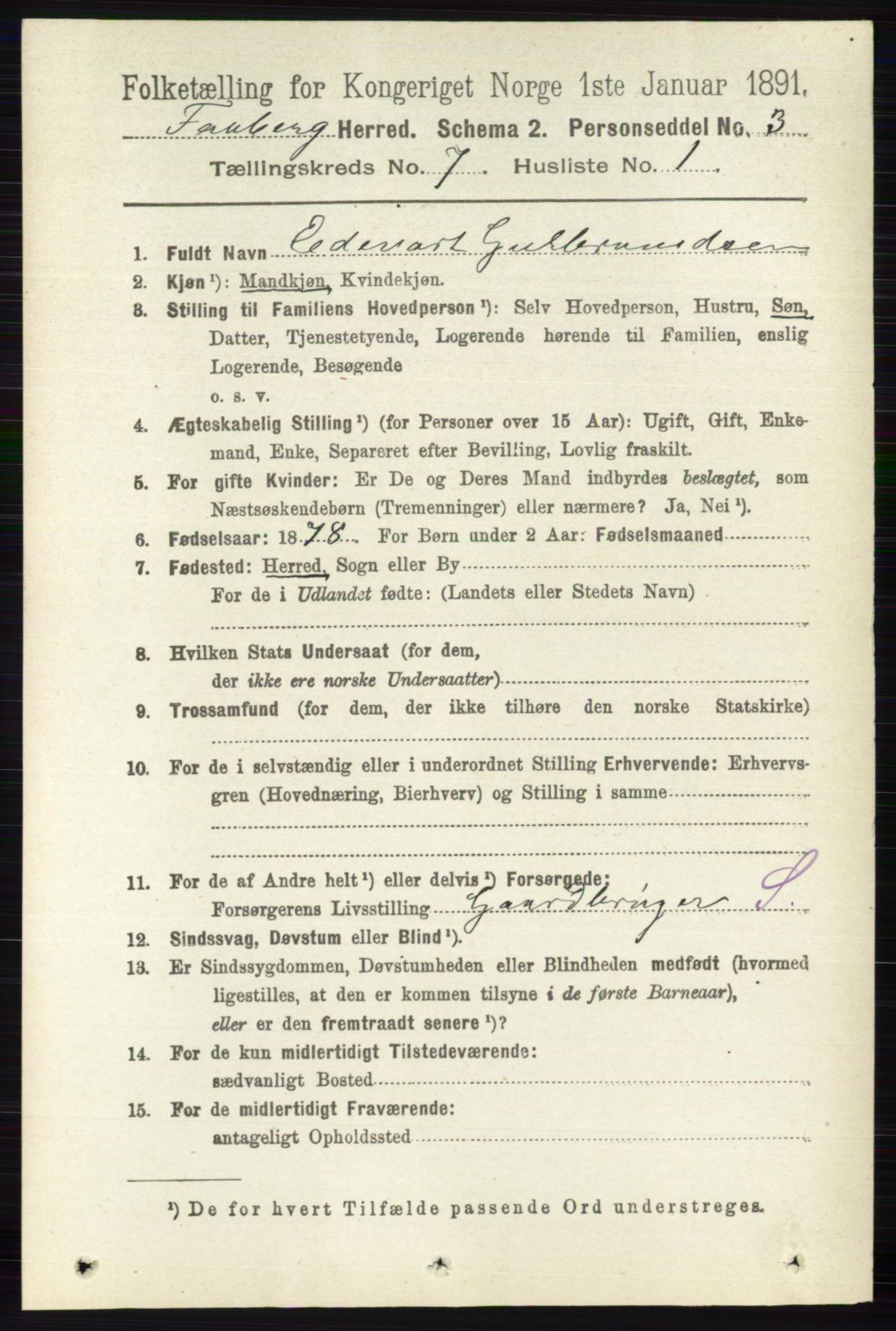 RA, 1891 census for 0524 Fåberg, 1891, p. 2784