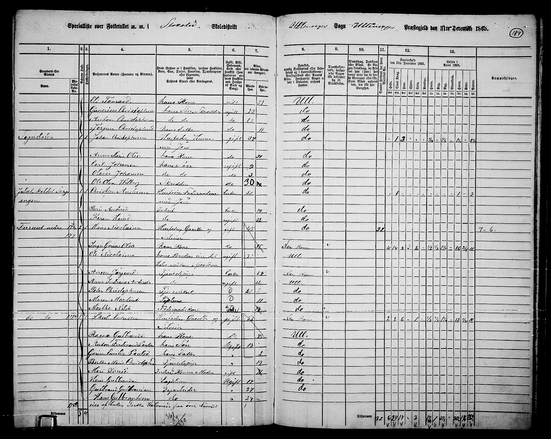 RA, 1865 census for Ullensaker, 1865, p. 160