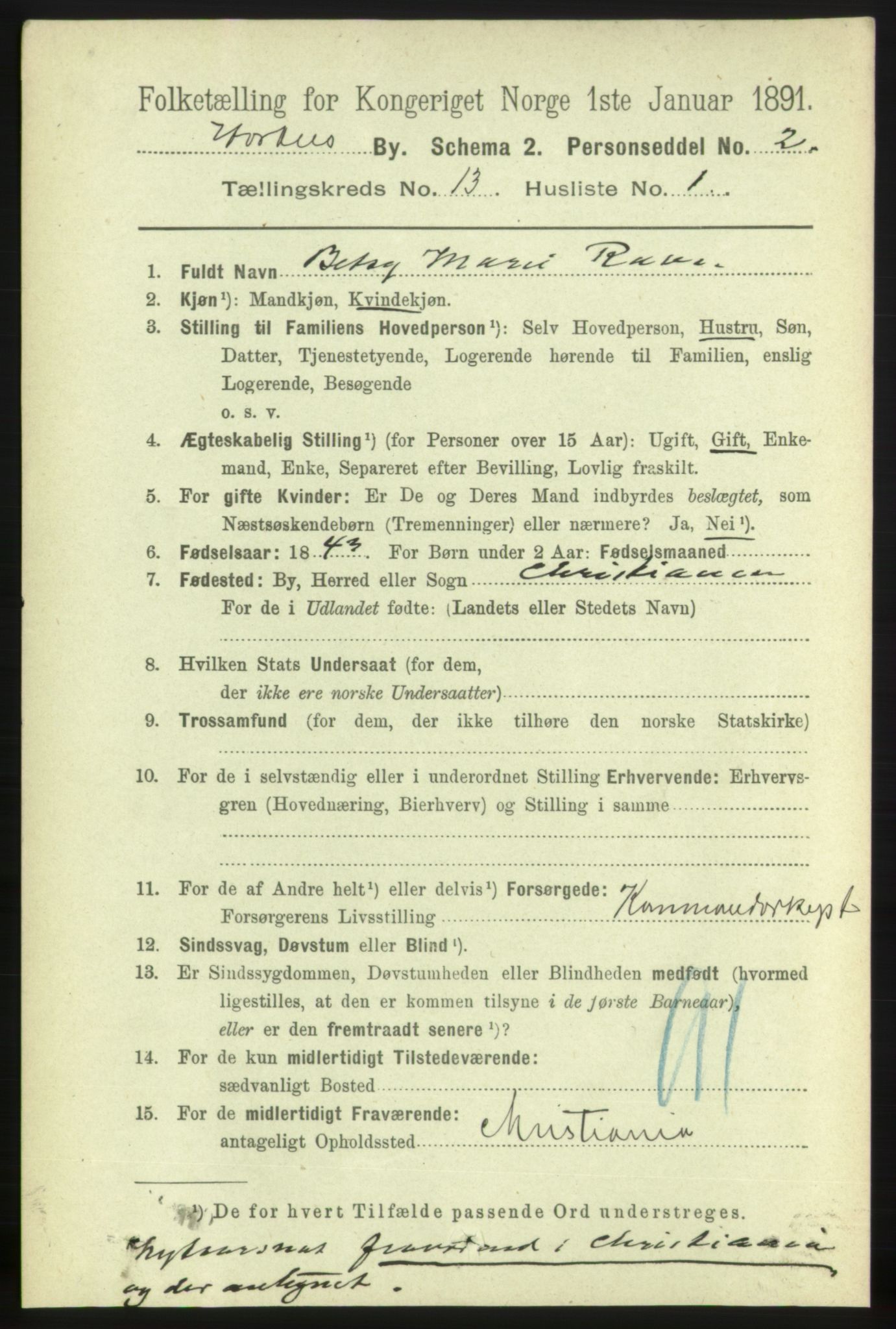 RA, 1891 census for 0703 Horten, 1891, p. 7889