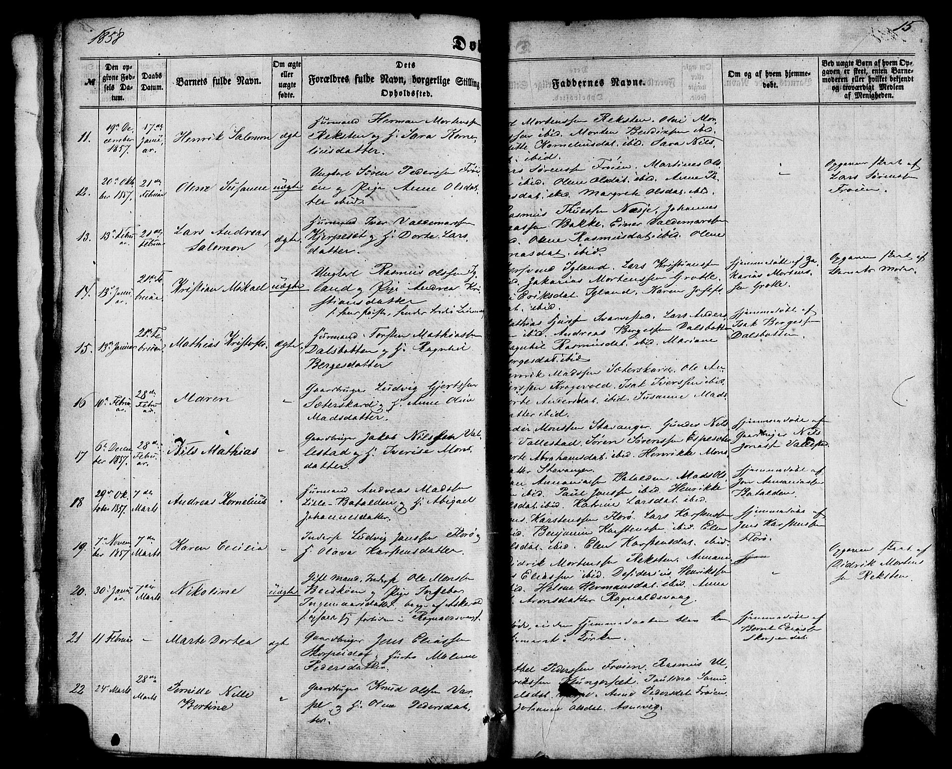 Kinn sokneprestembete, SAB/A-80801/H/Haa/Haaa/L0006: Parish register (official) no. A 6, 1857-1885, p. 15