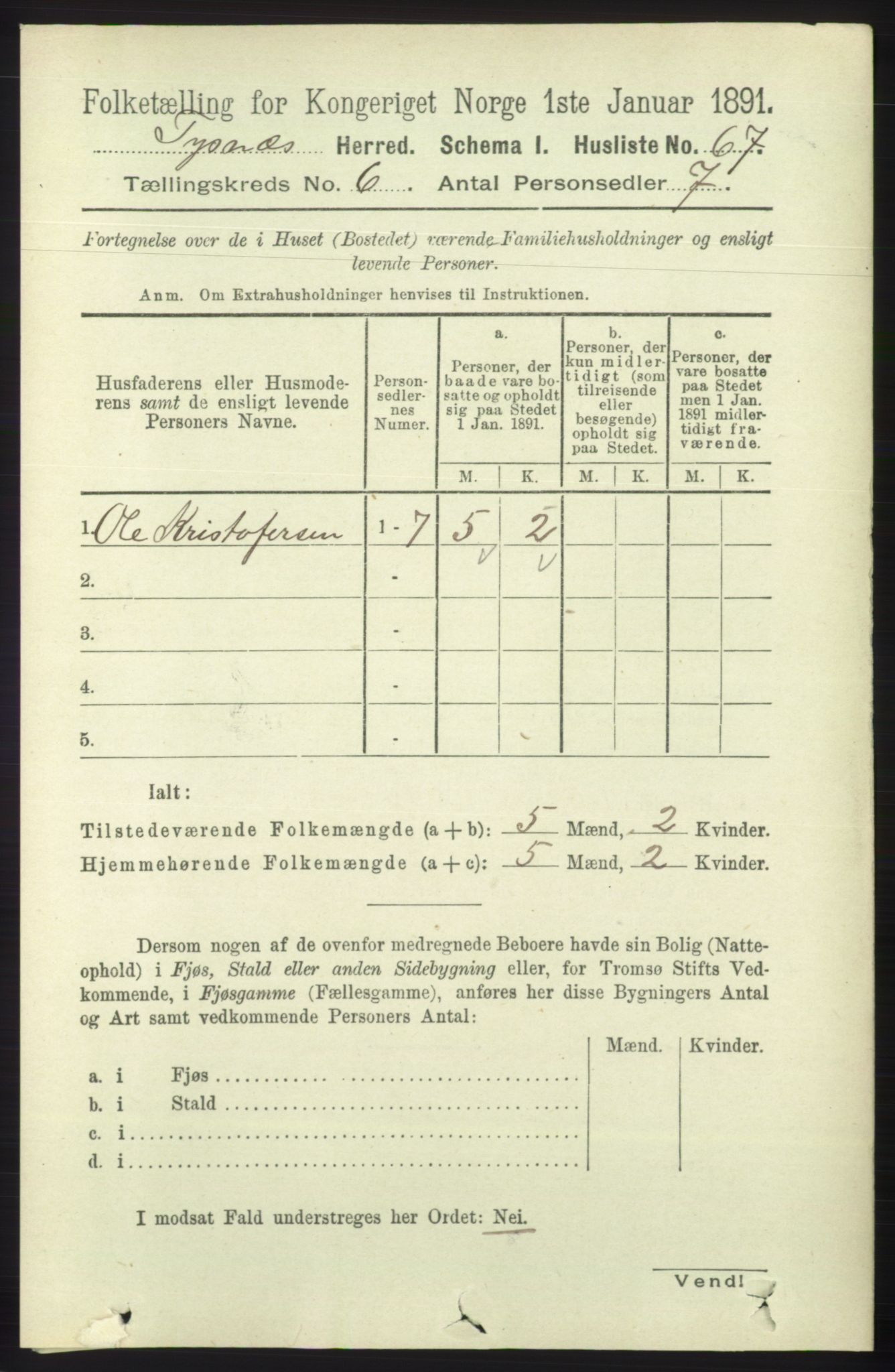 RA, 1891 census for 1223 Tysnes, 1891, p. 2366