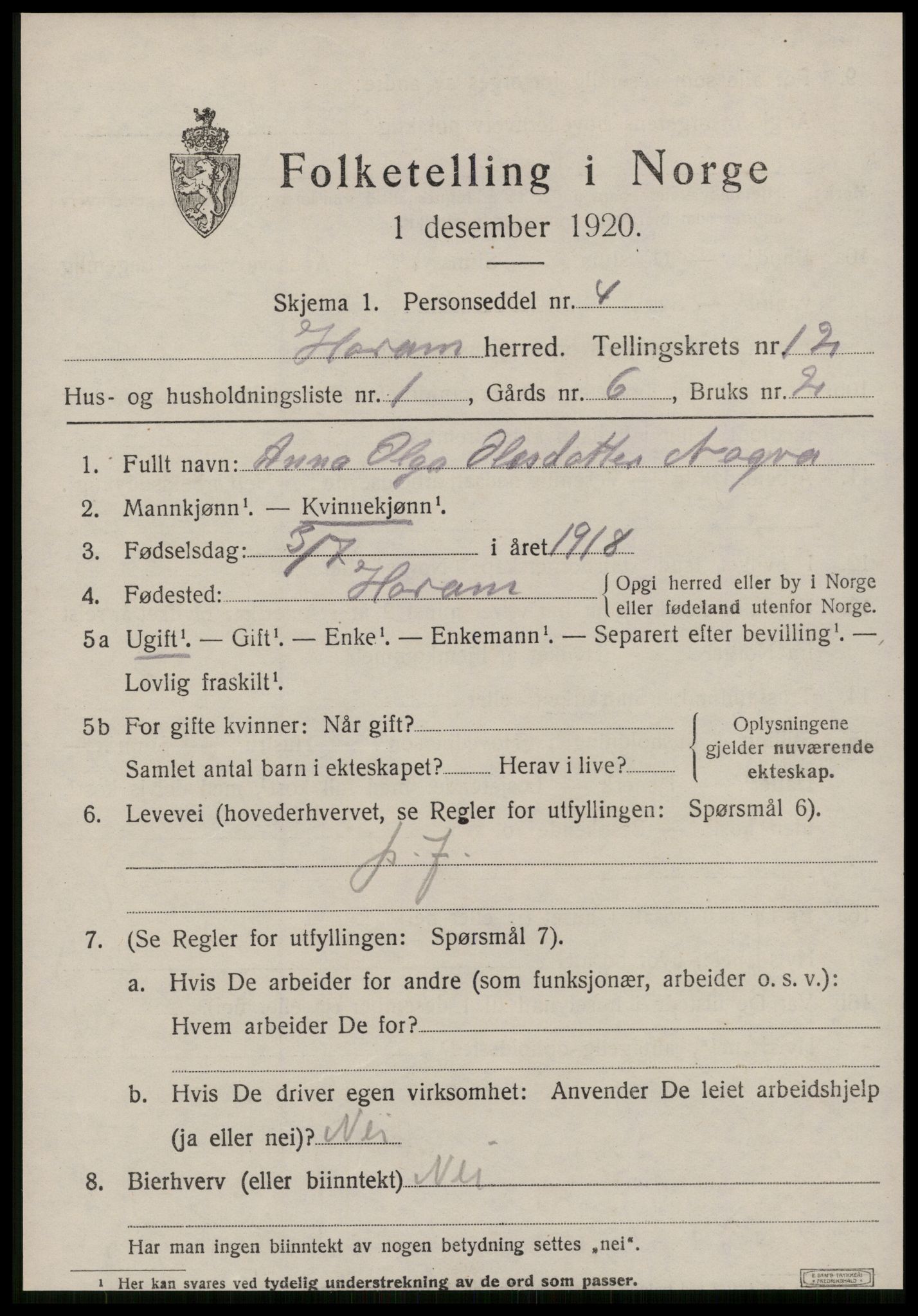 SAT, 1920 census for Haram, 1920, p. 6545