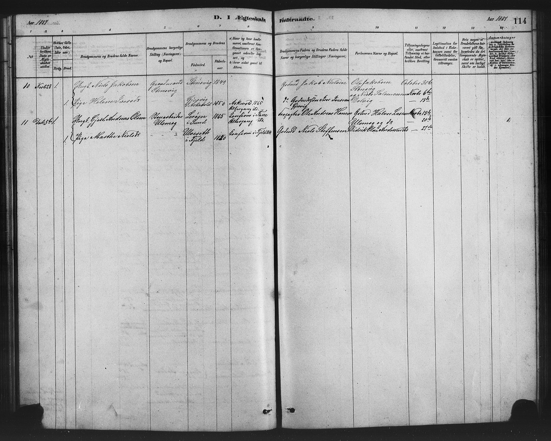 Birkeland Sokneprestembete, SAB/A-74601/H/Hab: Parish register (copy) no. A 3, 1877-1887, p. 114