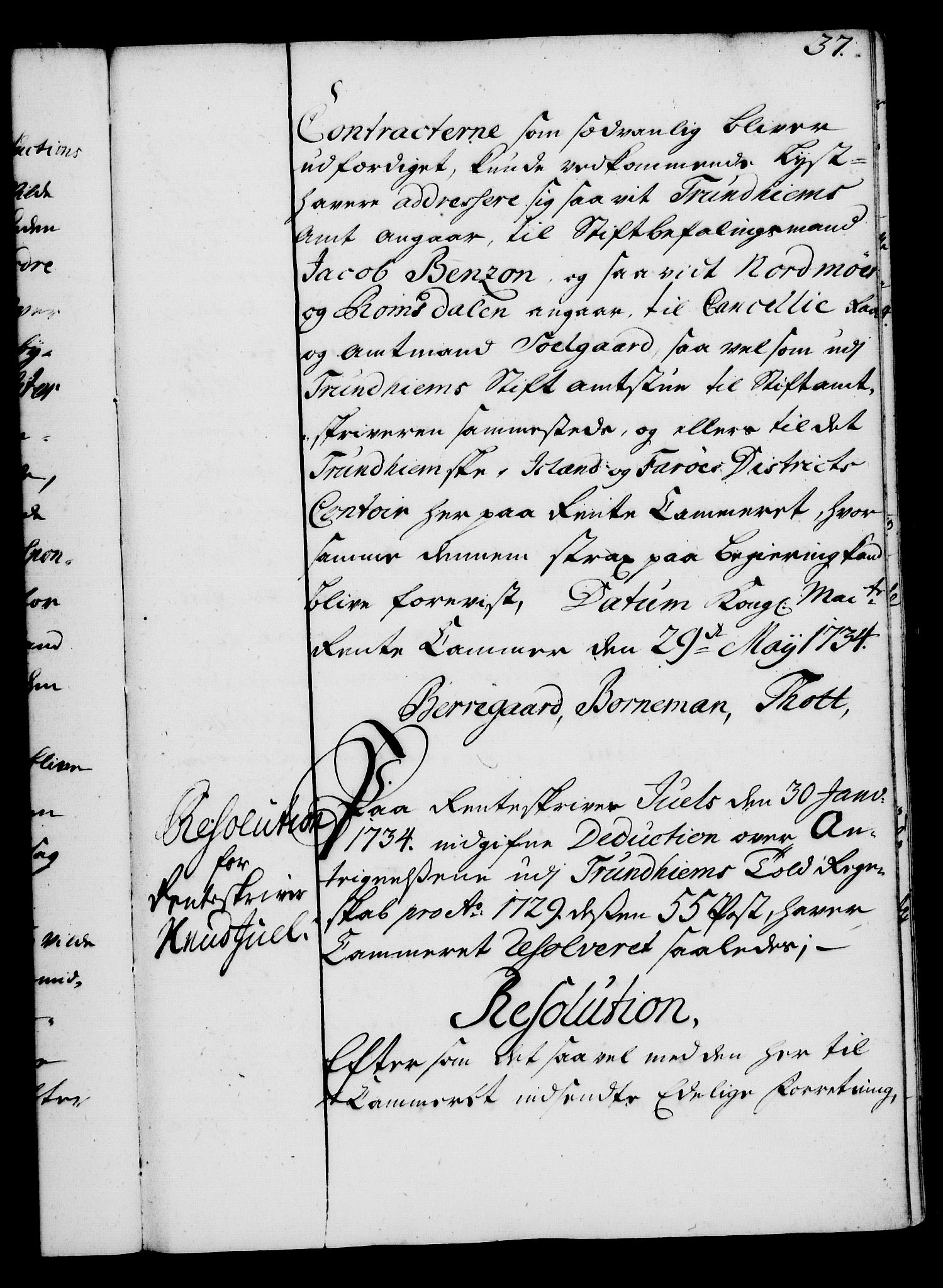 Rentekammeret, Kammerkanselliet, RA/EA-3111/G/Gg/Gga/L0004: Norsk ekspedisjonsprotokoll med register (merket RK 53.4), 1734-1741, p. 37