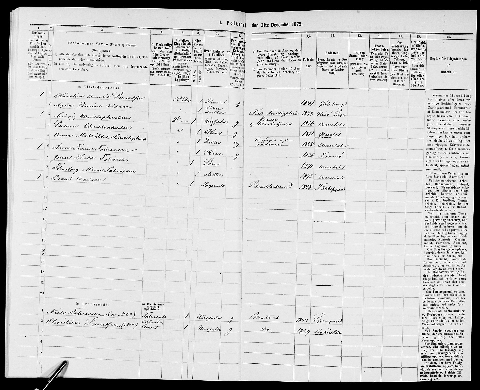 SAK, 1875 census for 0903P Arendal, 1875, p. 830