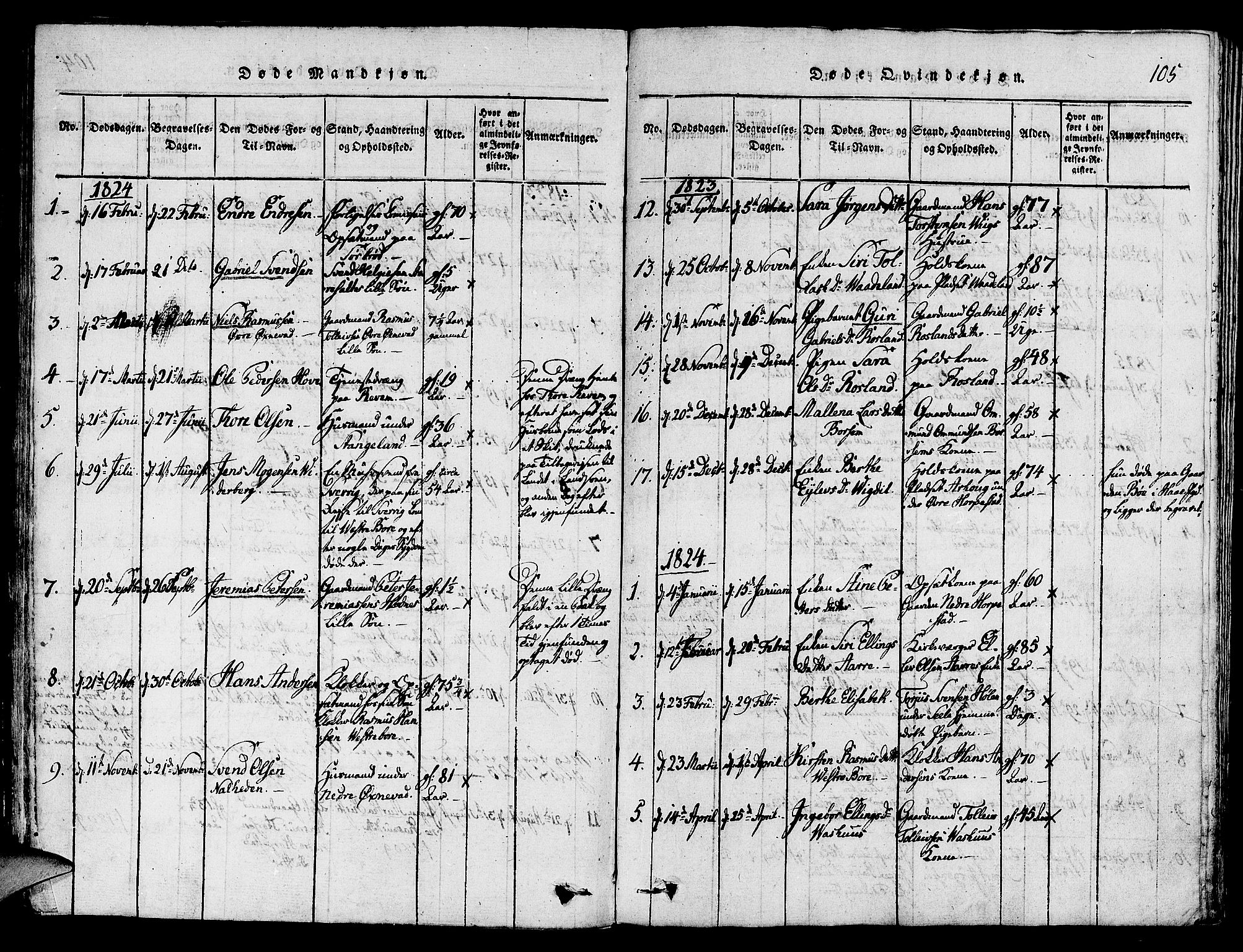 Klepp sokneprestkontor, SAST/A-101803/001/3/30BA/L0002: Parish register (official) no. A 2, 1816-1833, p. 105